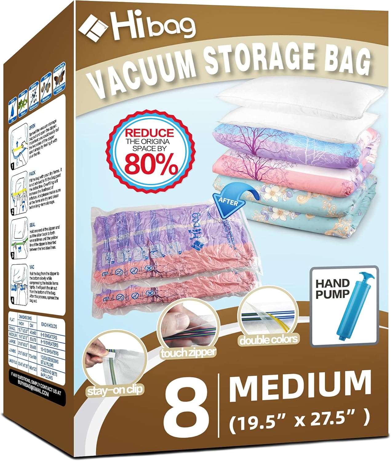 Space Saver Bags - 8 Medium Vacuum Storage Bags for Clothes with Pump Included