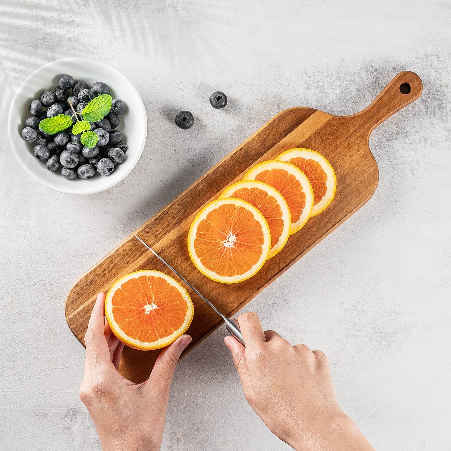 JF JAMES.F Wood Cutting Board with Handle, Long Acacia Serving Board Wooden Cheese Board Charcuterie Boards Wood Board for Food Bread Fruit 16.1x4.7x0.6 Inch