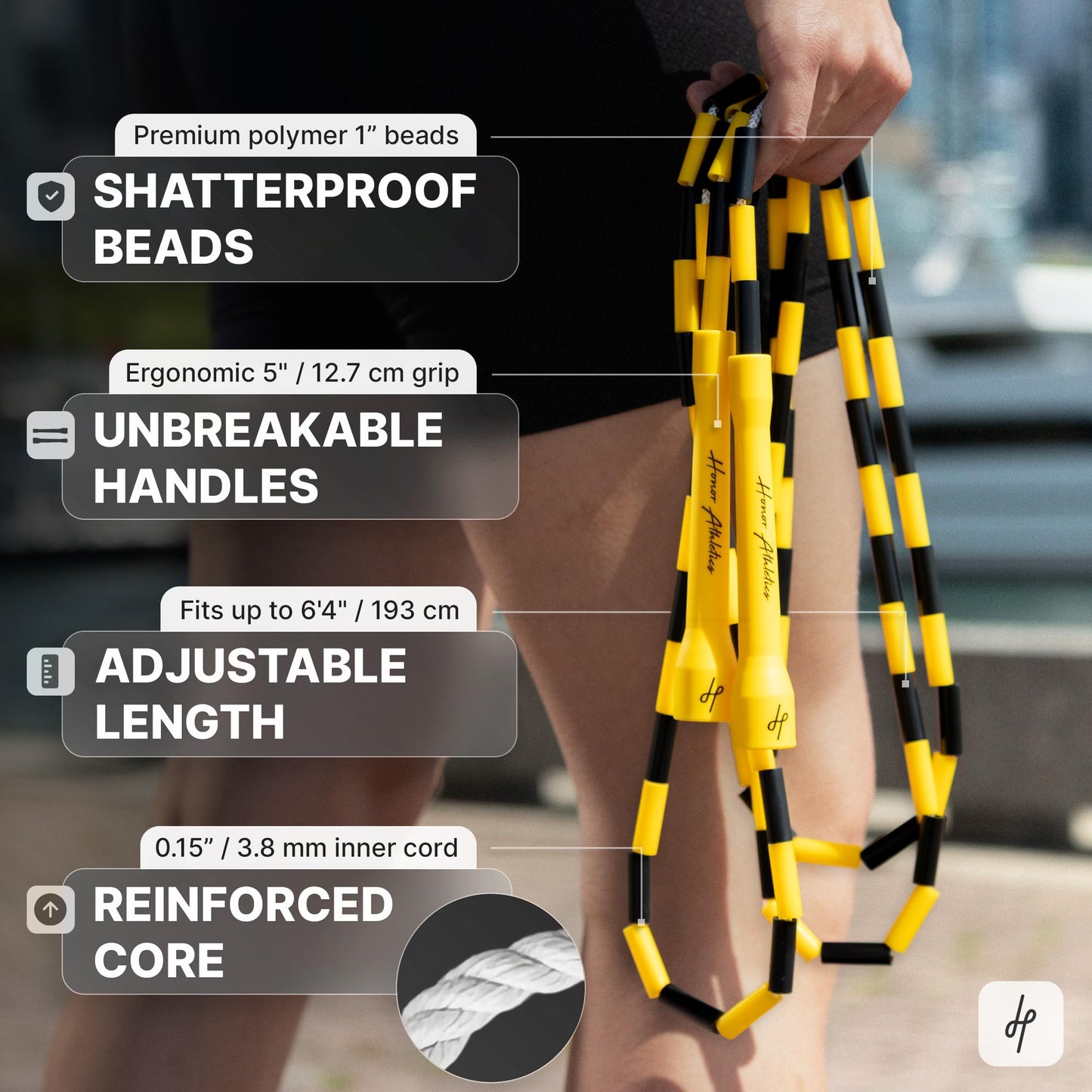 Honor Athletics 2.0 Beaded Jump Rope - Adjustable with Unbreakable Handles & Shatterproof Beads for Enhanced Fitness Training, Black Wave