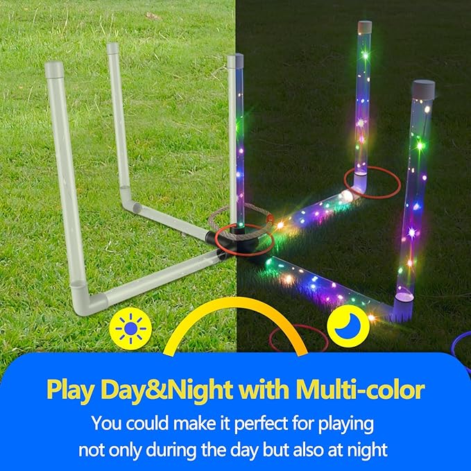 Outdoor Ring Toss Game, Upgraded 15-Inch Backyard and Lawn Games for Adults & Kids, Backyard Camping Sports Activities, Best Party Gifts for Ages 8-12+ Years Old, LED Ring Toss with Carry Case