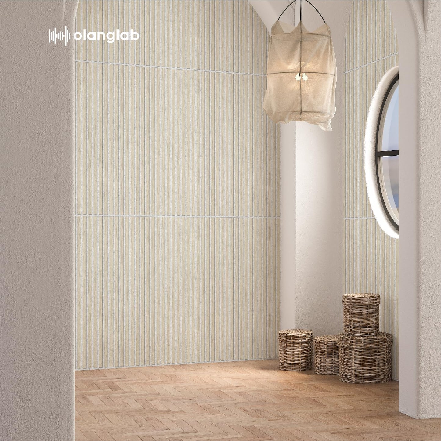 Olanglab Wood Slat Wall Panels 4 Pack, Acoustic Wall Panels, 47.24'' x 23.62" Each 3D Wall Panels for Interior Wall Decor (Light Oak-Grey Felt)