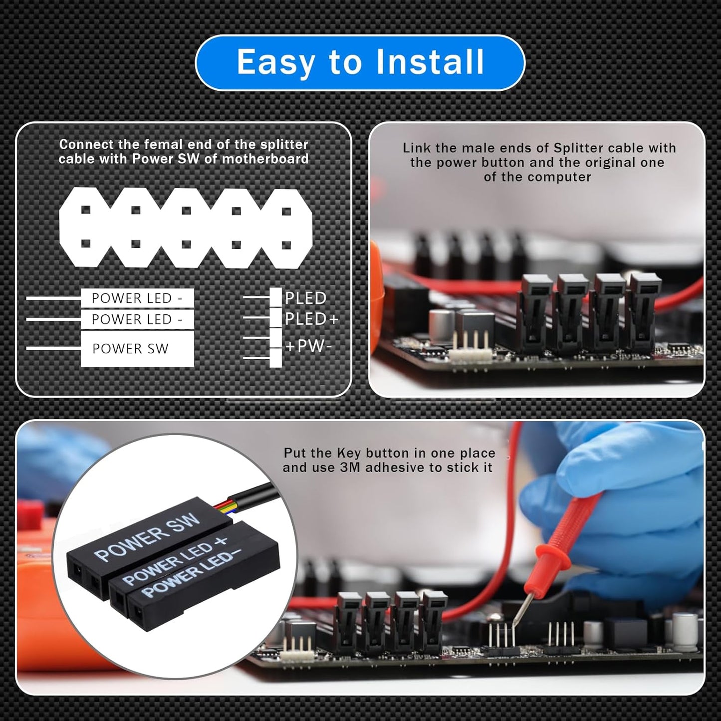 2M Reset 1.5cm Case-M20 External PC Power Switch with Cable, Mini Computer Power Button with Switch & RGB Gradient