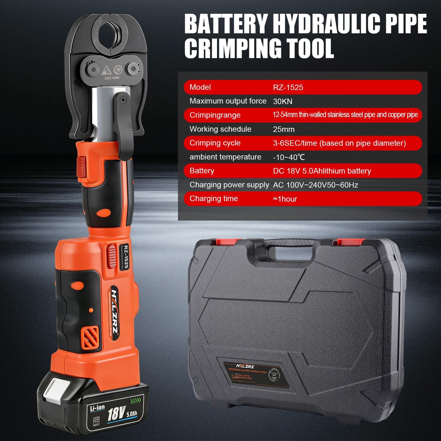 HZLZRZ Pro Press Tool with 1/2", 3/4", 1"Pro Press Copper Crimper Tool with 12-Ton Hydraulic Power, Apply US Standard Copper Pipe or Stainless Steel Tube, Suitable for Plumber