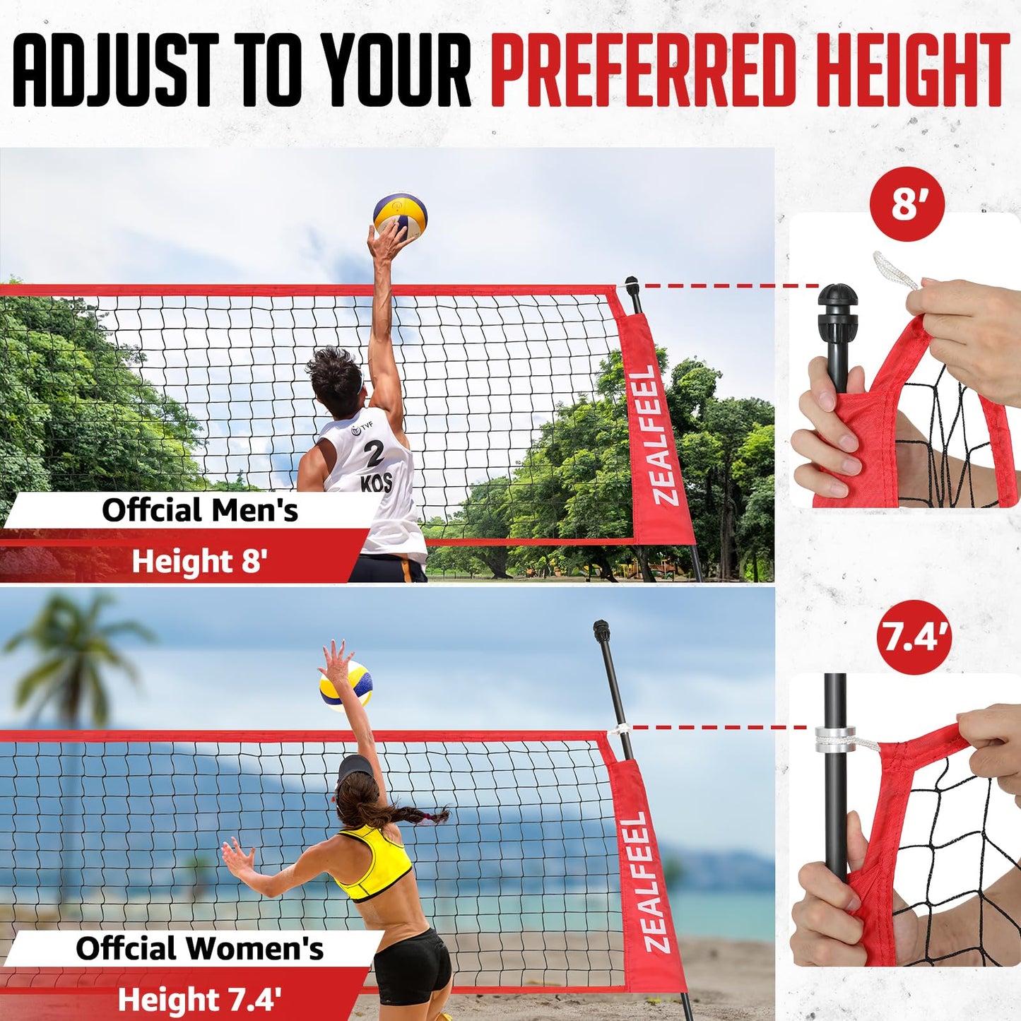 ZEALFEEL Volleyball Net, 12FT Volleyball Training Net Height Adjustable, Portable Freestanding Practice Net for Hitting or Serving Drills, Pop up Volley Ball Nets with Carry Bag for Backyard Outdoor