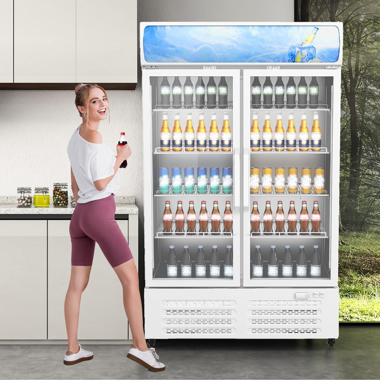 GarveeLife 26 Cu.Ft Commercial Display Refrigerator with Glass Door, LED Lighting, 8 Adjustable Shelves, Beverage Cooler Merchandiser Fridge for Restaurant Bar Cafe Convenience Store, Upright Cooler