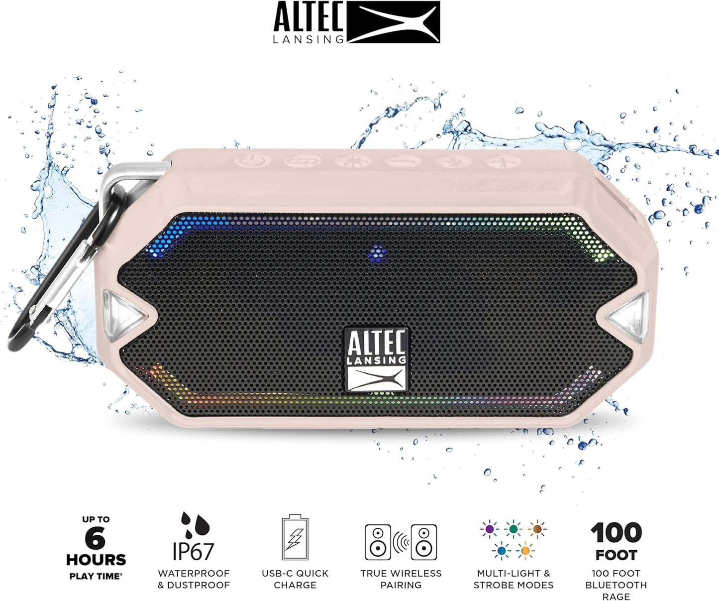 Altec Lansing IP67 6 - HydraMini Wireless Bluetooth Speaker, Waterproof USB C Rechargeable Battery with Hours Playtime