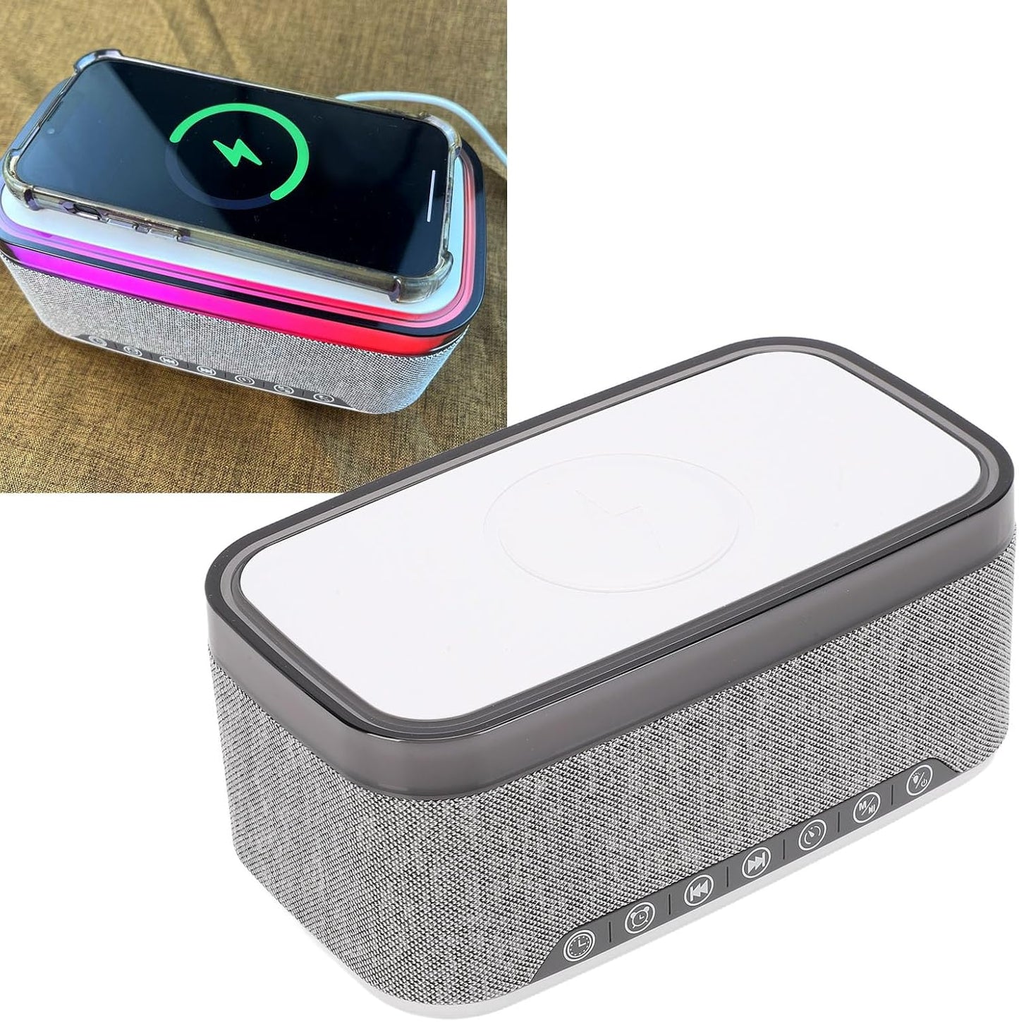 YUEHISY Bluetooth Speaker with Wireless Charging, Multifunctional Wireless Speaker, White Noise Sound Machine with LED