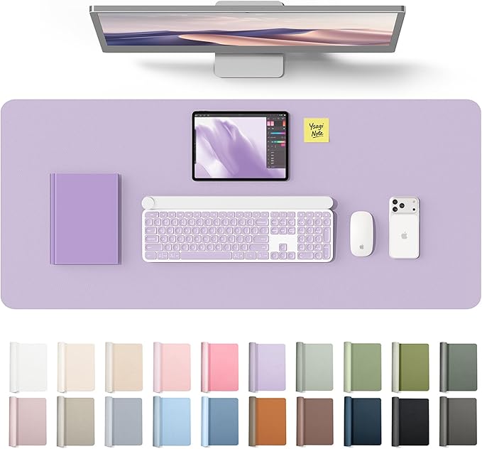 YSAGi Leather Desk Protector, Office Mat, Large Mouse Mat, Non-Slip PU Leather Blotter, Laptop Desk Mat, Waterproof Writing Pad for Office and Home(Light Purple, 42" x 17.2")