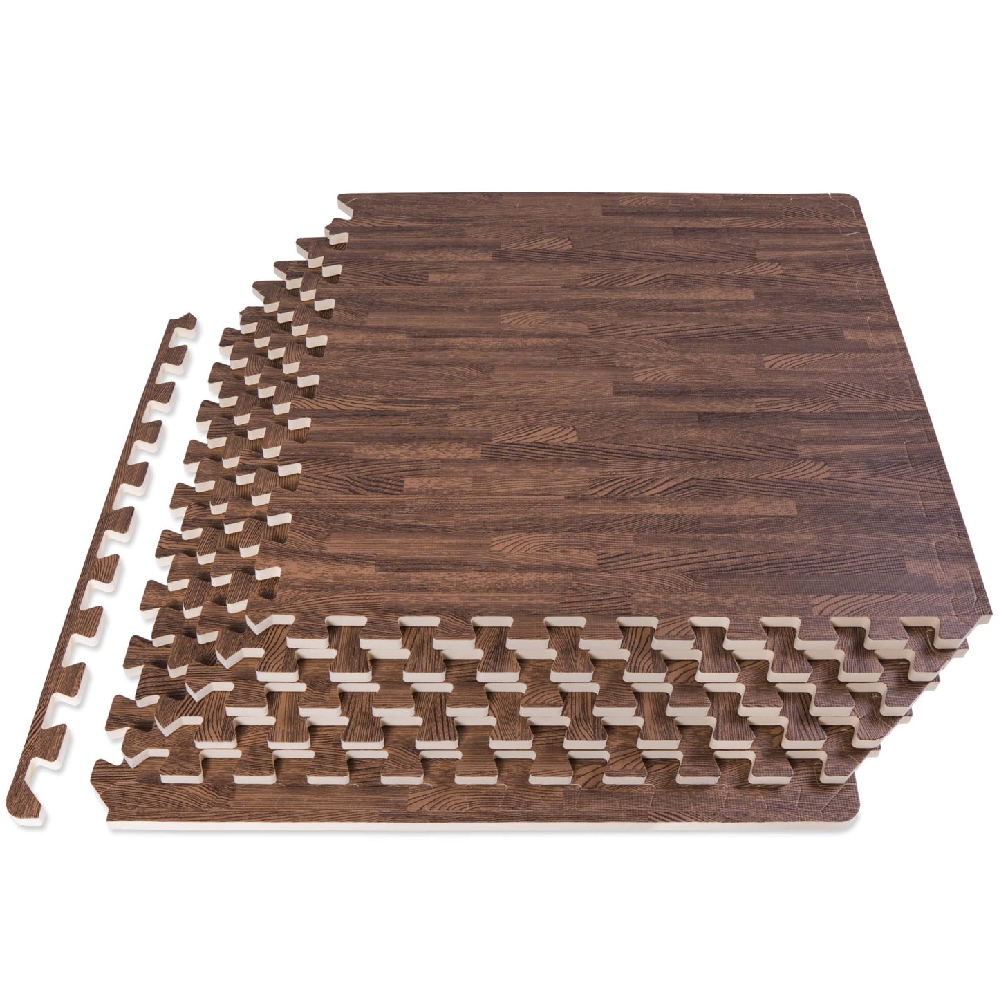 ProsourceFit Wood Grain Puzzle Mat ½-inch, 6 EVA Foam Interlocking Floor Tiles (24 SQ FT) for Secure Indoor Gym Flooring, Office Spaces, Living Rooms, and Play Areas, Dark Oak