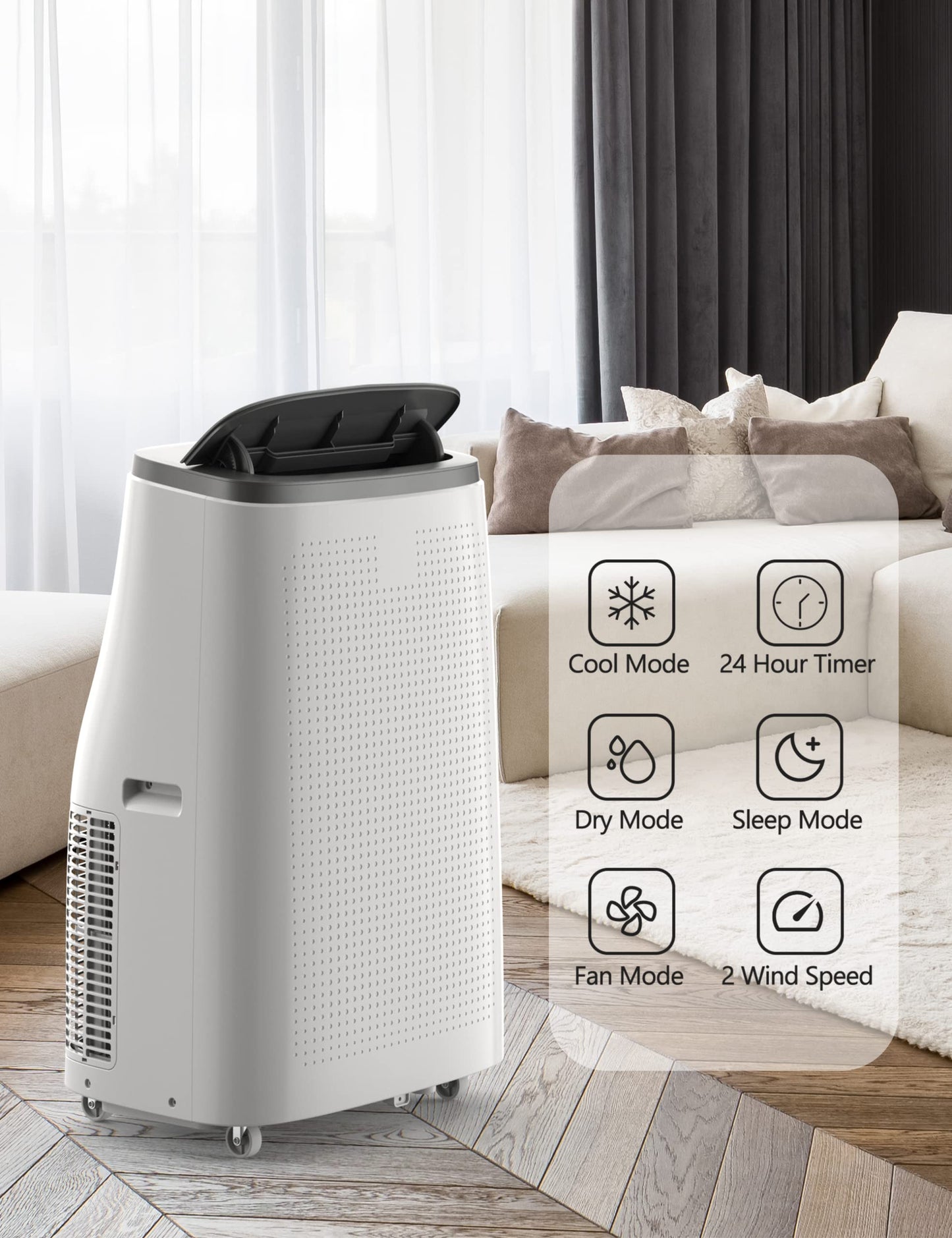 Portable Air Conditioners 14,000 BTU, AC Unit for Bedroom with 3-In-1 Cooling, Fan & Dehumidifier, Smart Control Via Remote, Drainage-Free Design for 750 Sq.Ft Rooms, Dark Grey