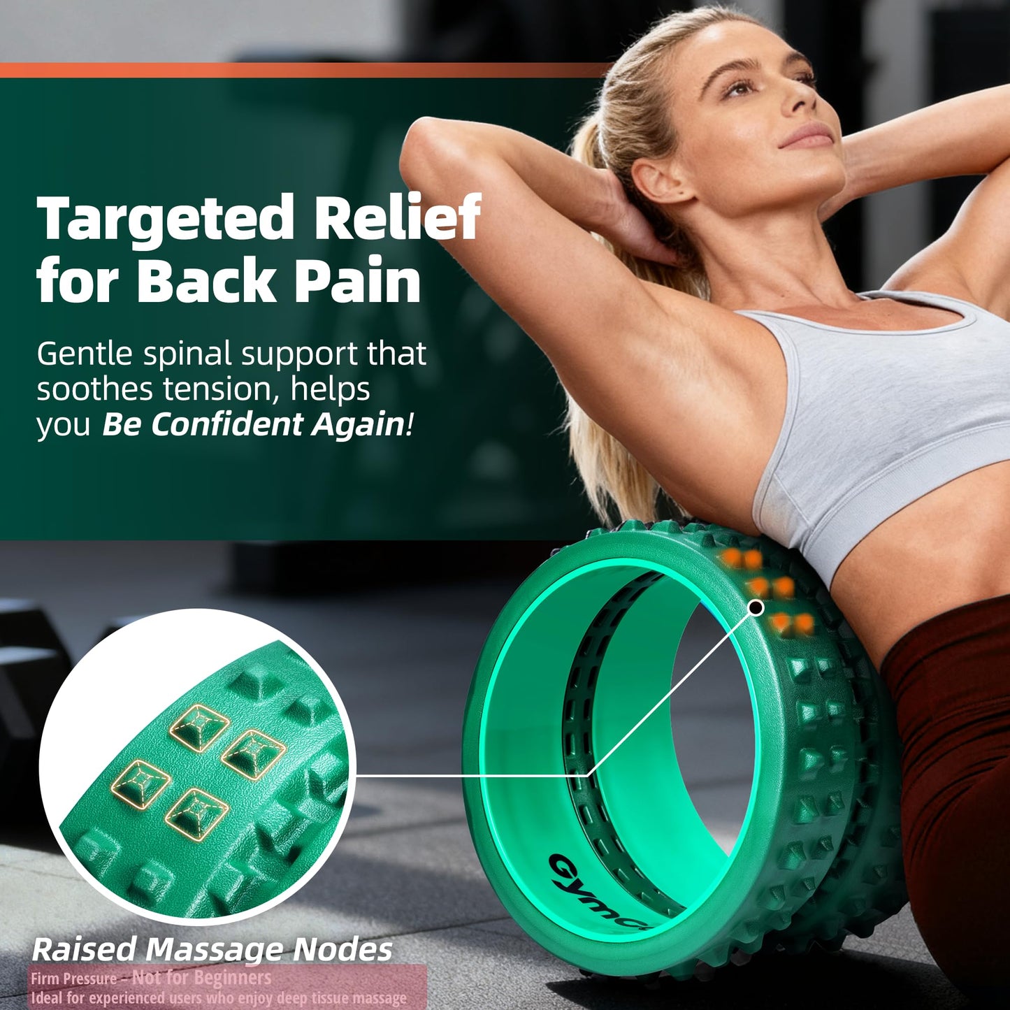GymCope Back Roller for Back Pain Reliefn & Stretching, Deep Tissue Massage Roller Supports Up to 530 lbs / 240 kg, 5.5''-7.5'' Curved Foam Roller for Home Physical Stretching (Green, Firm)