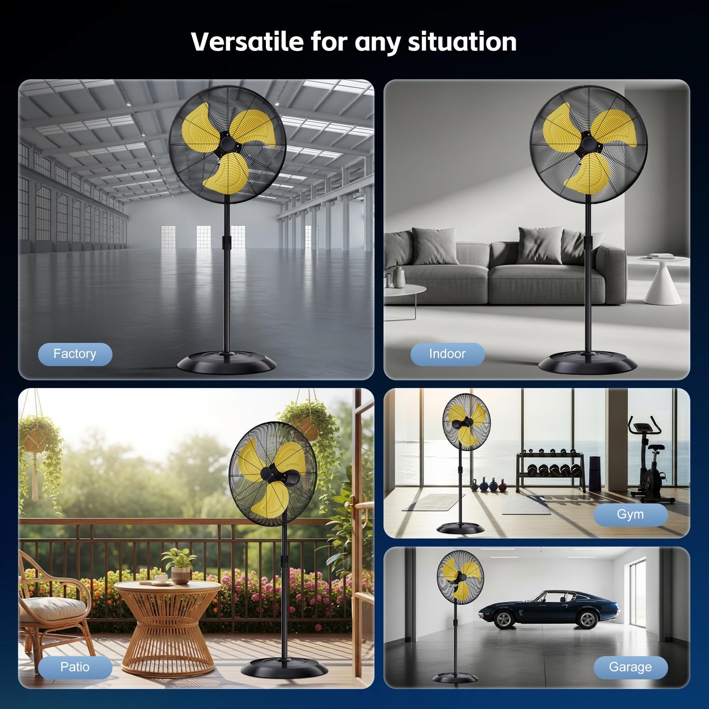 Uthfy 24" 8000 CFM Outdoor Pedestal Fan Oscillating, High Velocity standing fan with 3 Speed, Adjustable Height, Industrial Fans Heavy Duty, 120° Cooling for Warehouse, Garage, Gym, Patio, Yellow