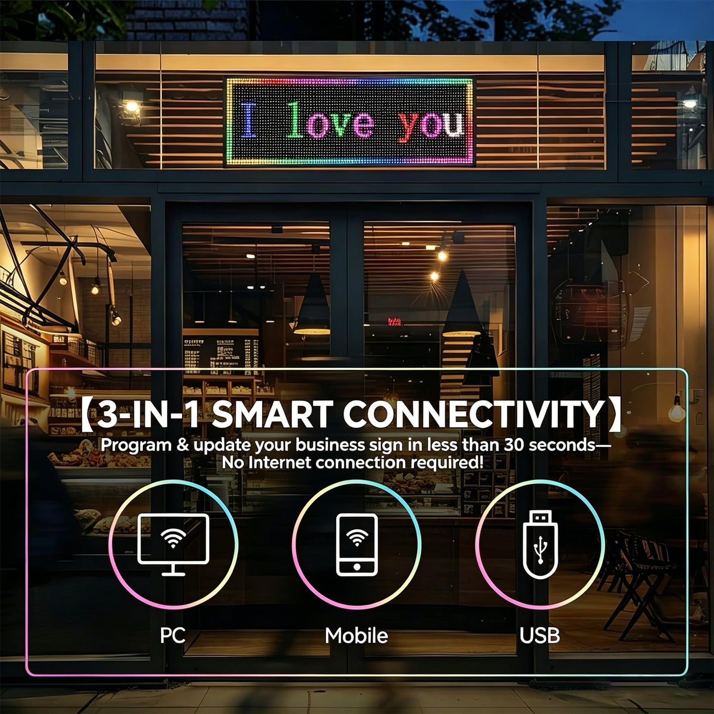 P10 Scrolling LED Sign 39x14 Inch, High Brightness Programmable Digital Message Board, Full Color WiFi Control Electronic Led Open Signs for Business Storefront, Window, Restaurant, Food Truck (Waterproof)