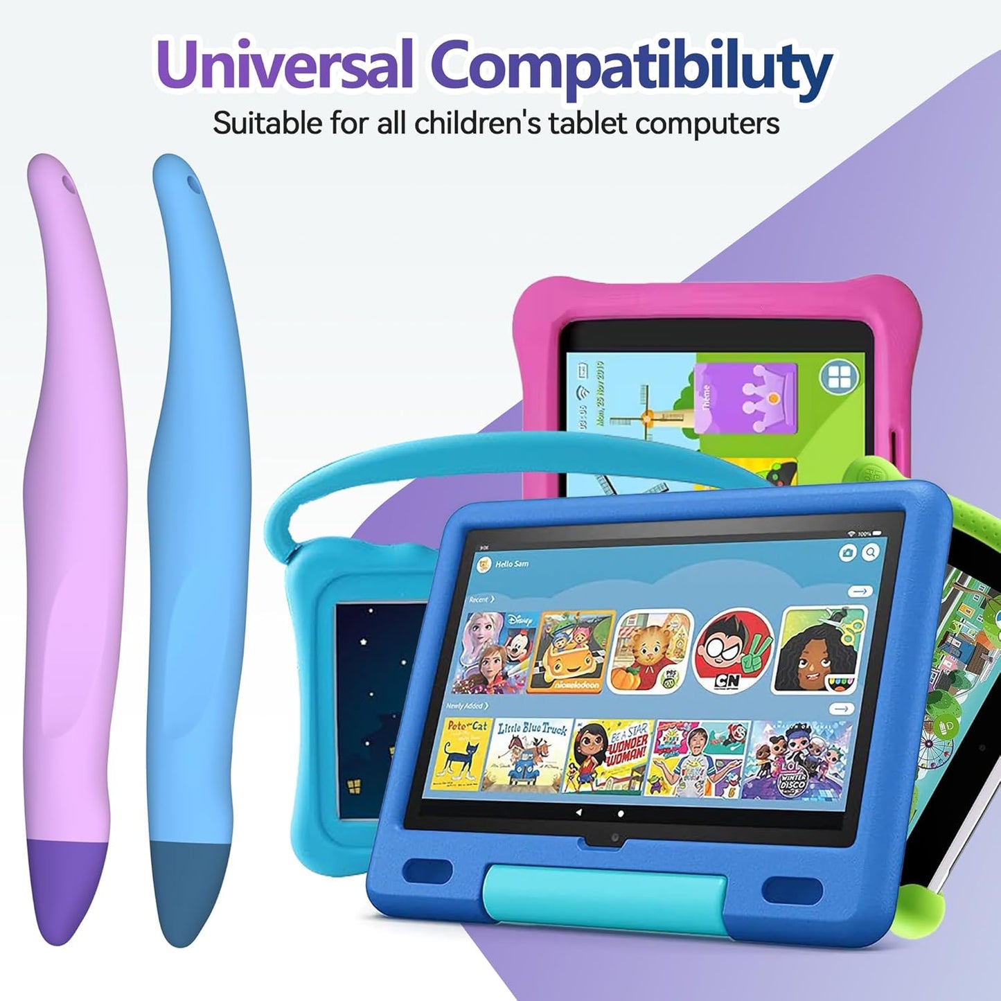 AWINNER 2 Pack Kid-Friendly Stylus Pens for Touch Screens,Tablet Stylus Pen Purple Blue Stylus Universal Touch Screen