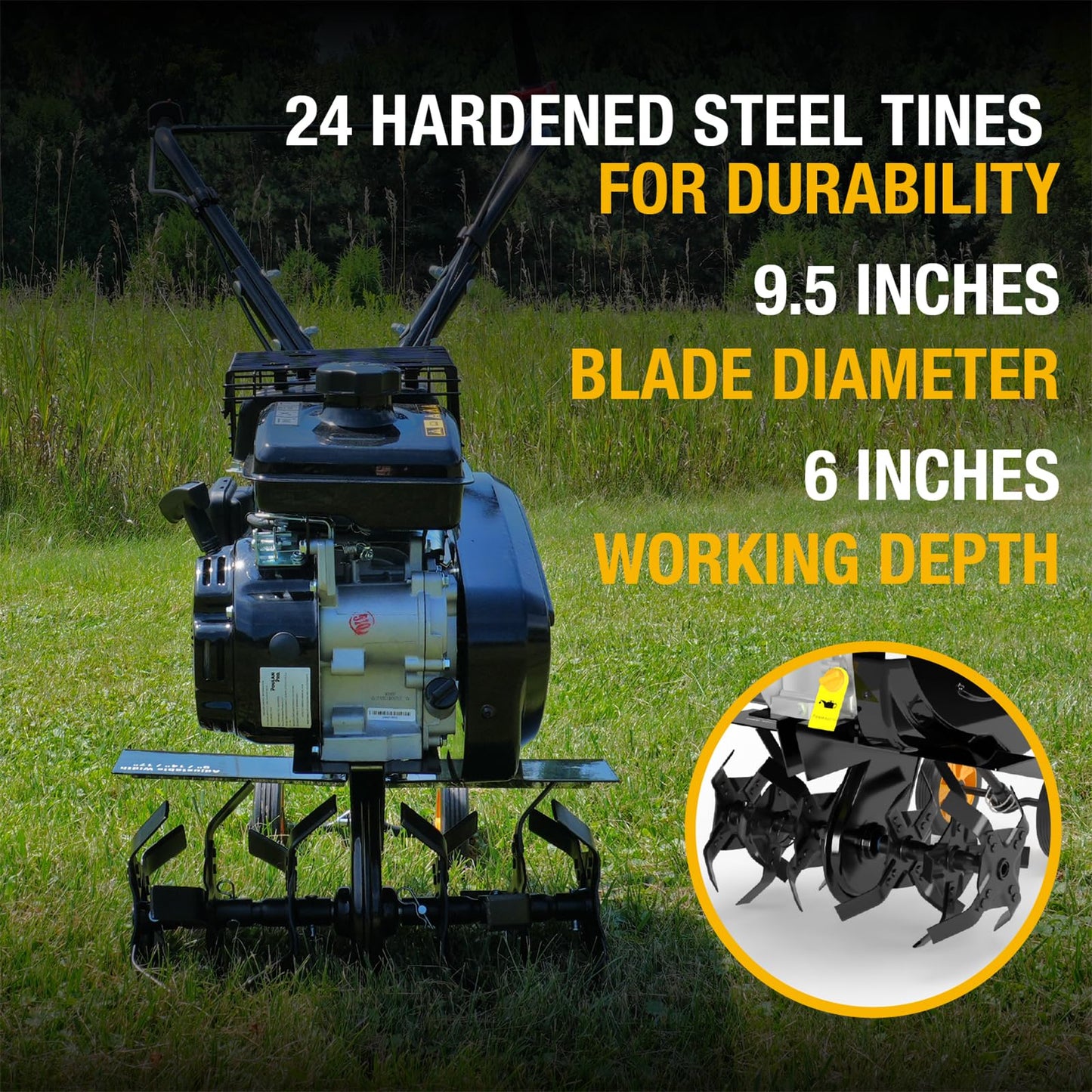 Poulan Pro 2 in 1 Gas Tiller, Front Tine Tiller Cultivator with 79 cc 4-Cycle Gas Engine, 9''-17'' Tilling Width Adjustable, Garden Tilller with Forged Steel Tines, Integrated Transport Wheels