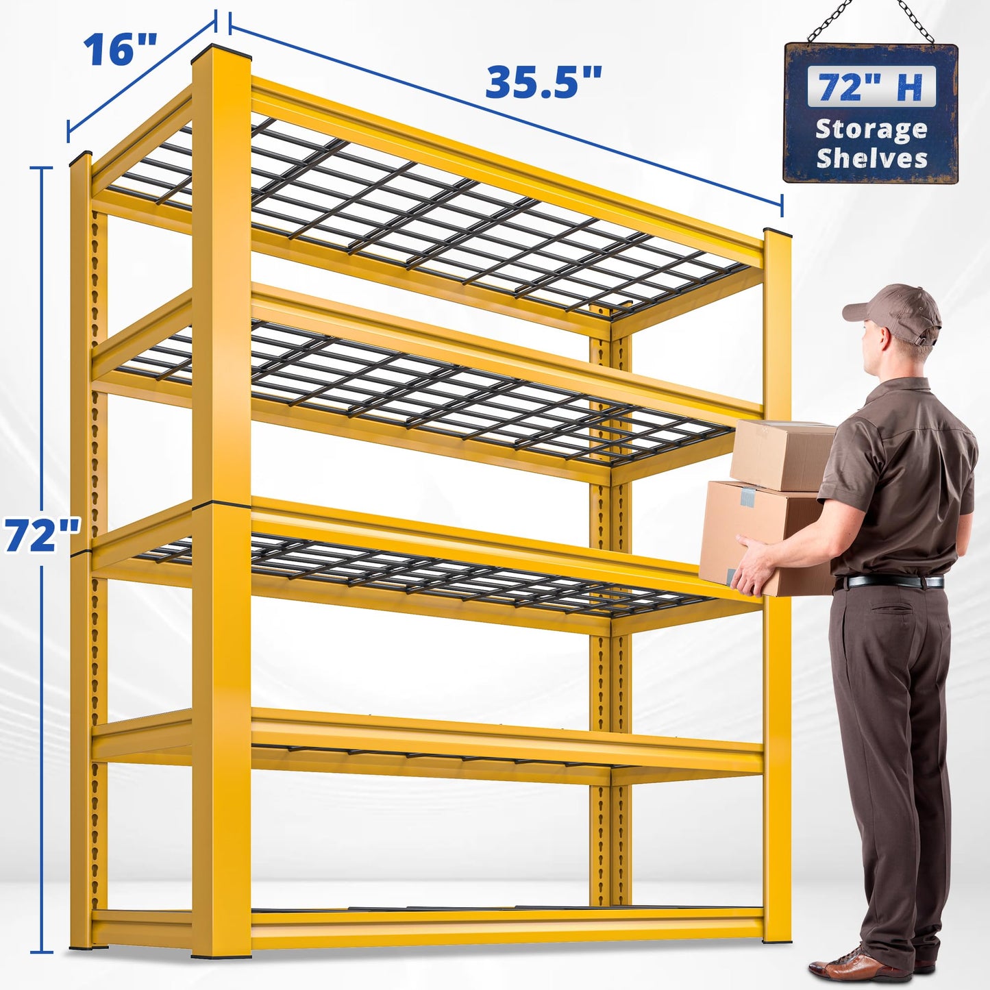REIBII Orange Garage Shelving, 3010 LBS Heavy Duty Storage Shelves, Adjustable 5 Tier Metal Shelf for Home, Kitchen, Basement, Commercial, Warehouse, Office (72" H x 35.5" W x 16" D)