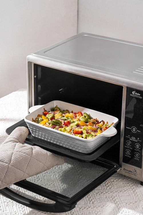 FOBENTA Casserole Dishes - Set of 4 Ceramic Bakeware with Handles | Rectangular Deep Lasagna Pans for Kitchen & Gifts