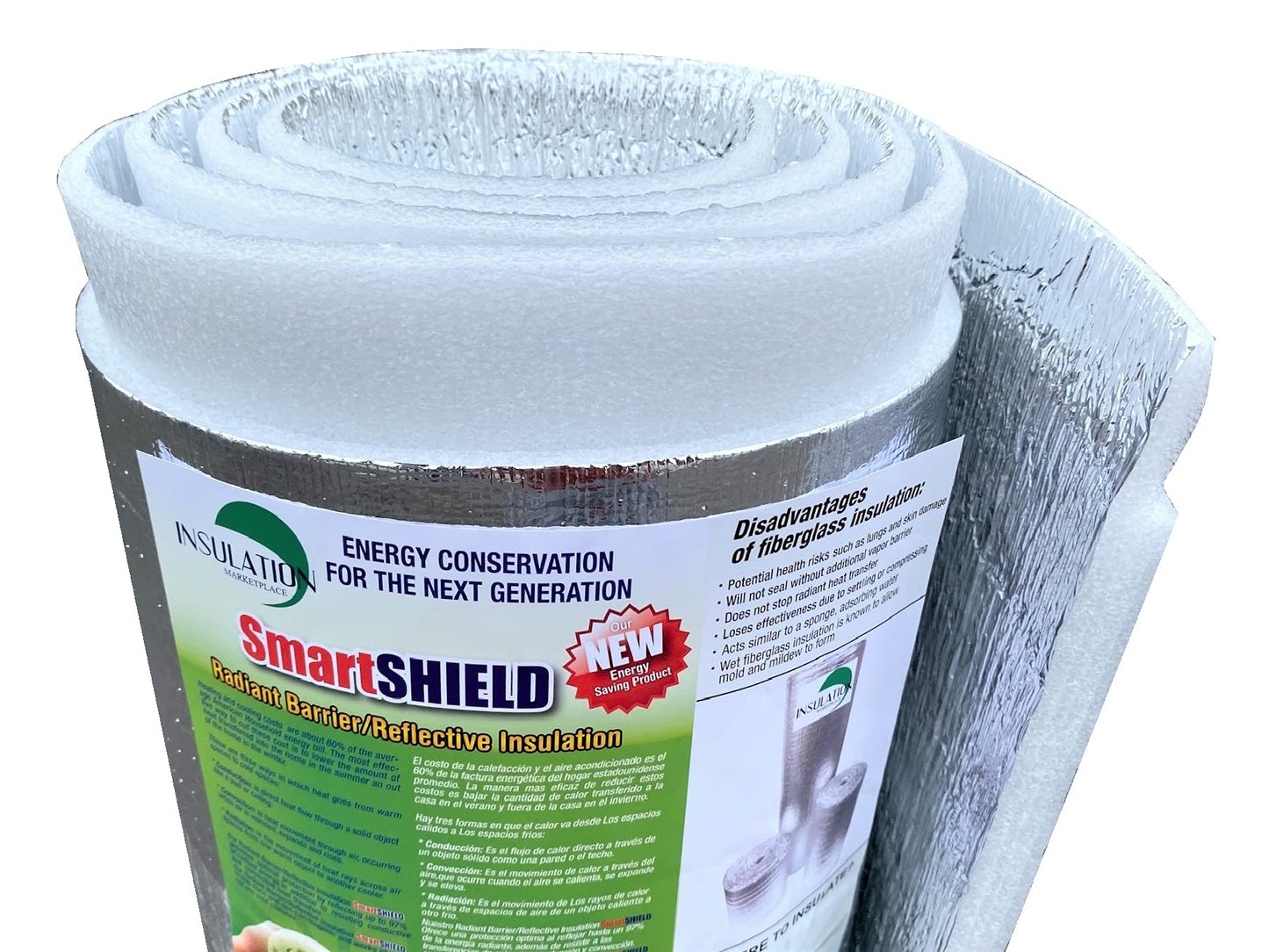 SmartSHIELD -20mm 48" X25ft Reflective Insulation Roll, Foam Core Radiant Barrier, Thermal Foil Insulation Panel - 0.8 Inch Thickness, R-23