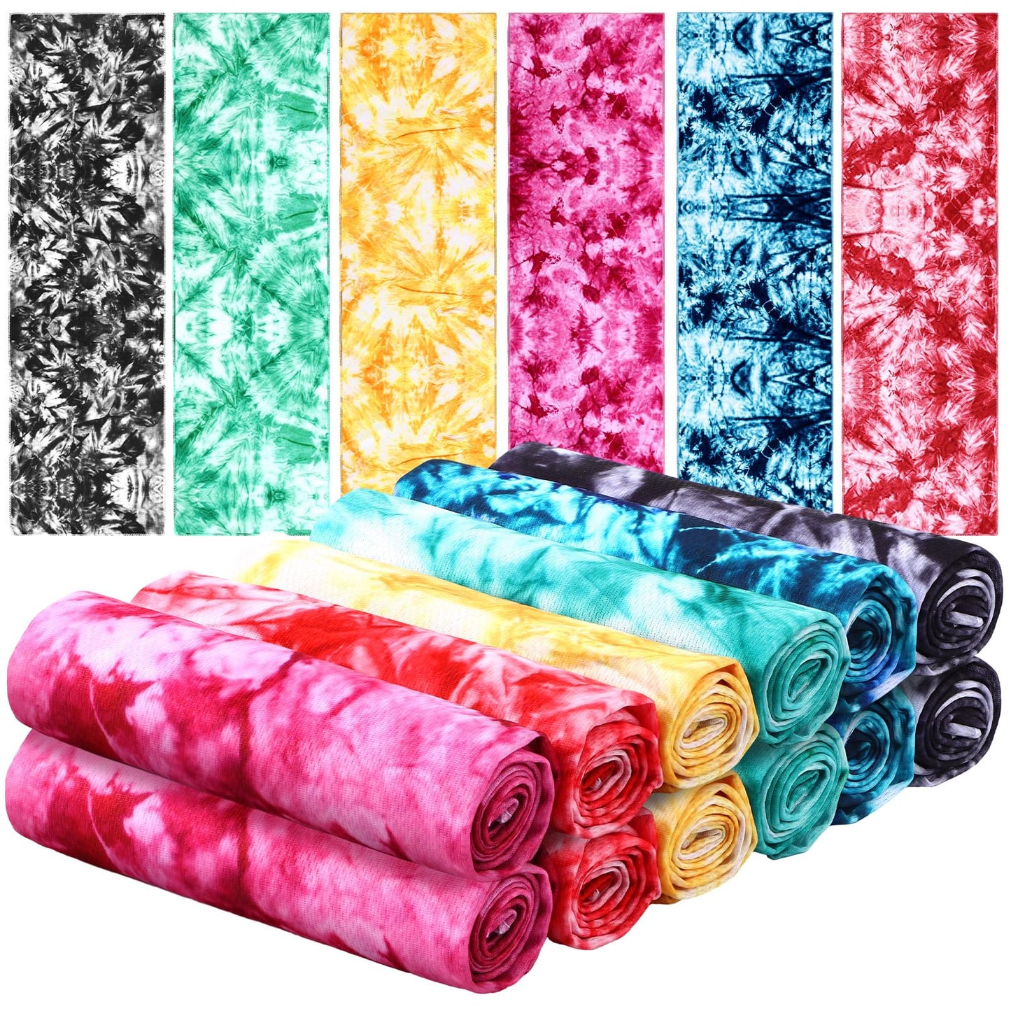 Lumina Garden 12 Pcs Tie Dye Cooling Towel for Neck and Face, 40 x 12 Inch Soft Microfiber Breathable Chilly Ice Towel, Stay Cool Sweat Rags for Sports Biking Hiking Running Yoga Golf Camping