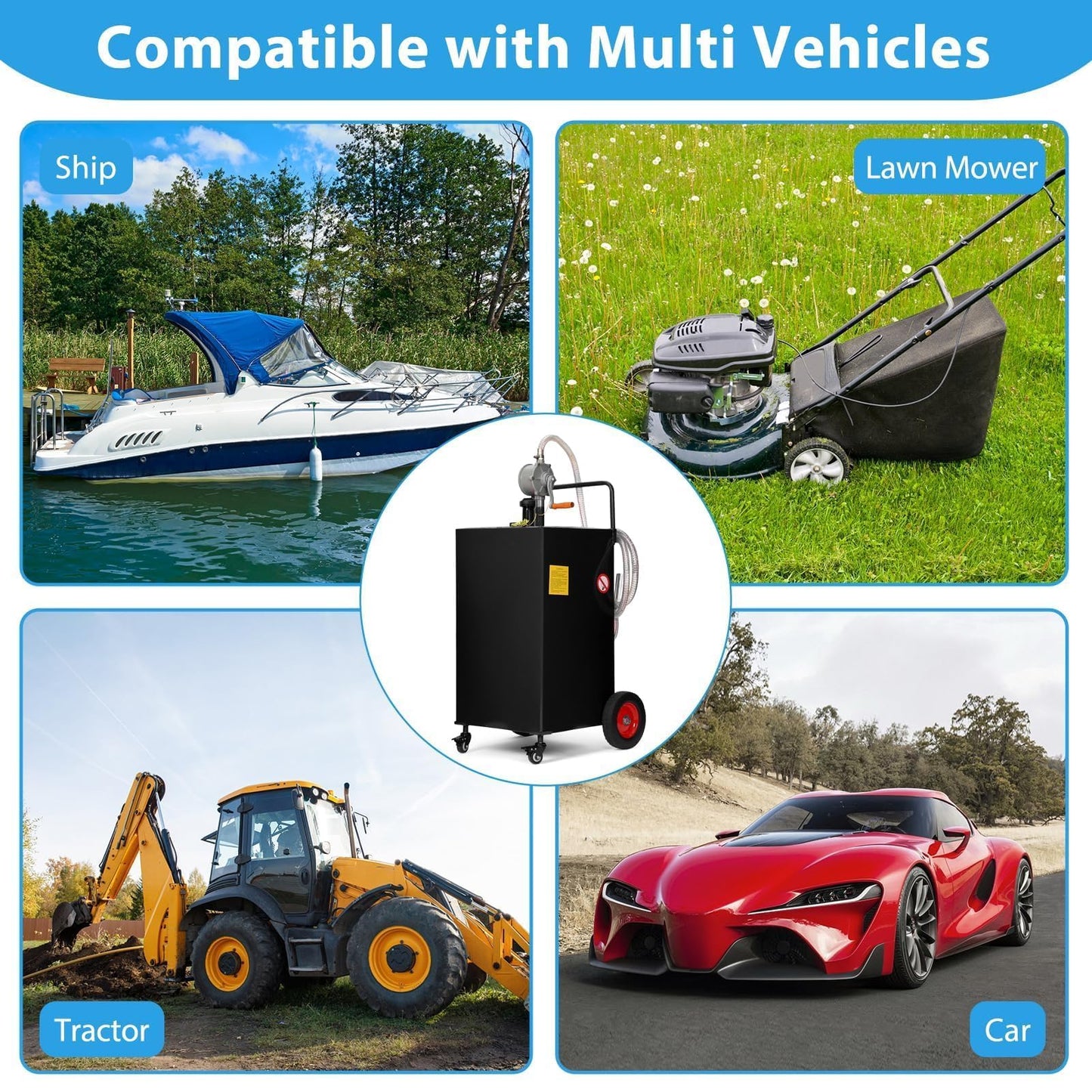 Portable Fuel Transfer Tank, 50 Gallon Heavy-Duty Fuel Caddy with Manual Pump & 4 Wheels, Spill-Proof Gas/Diesel Container for Secure Transport to Tractor, Boat, Truck, Black