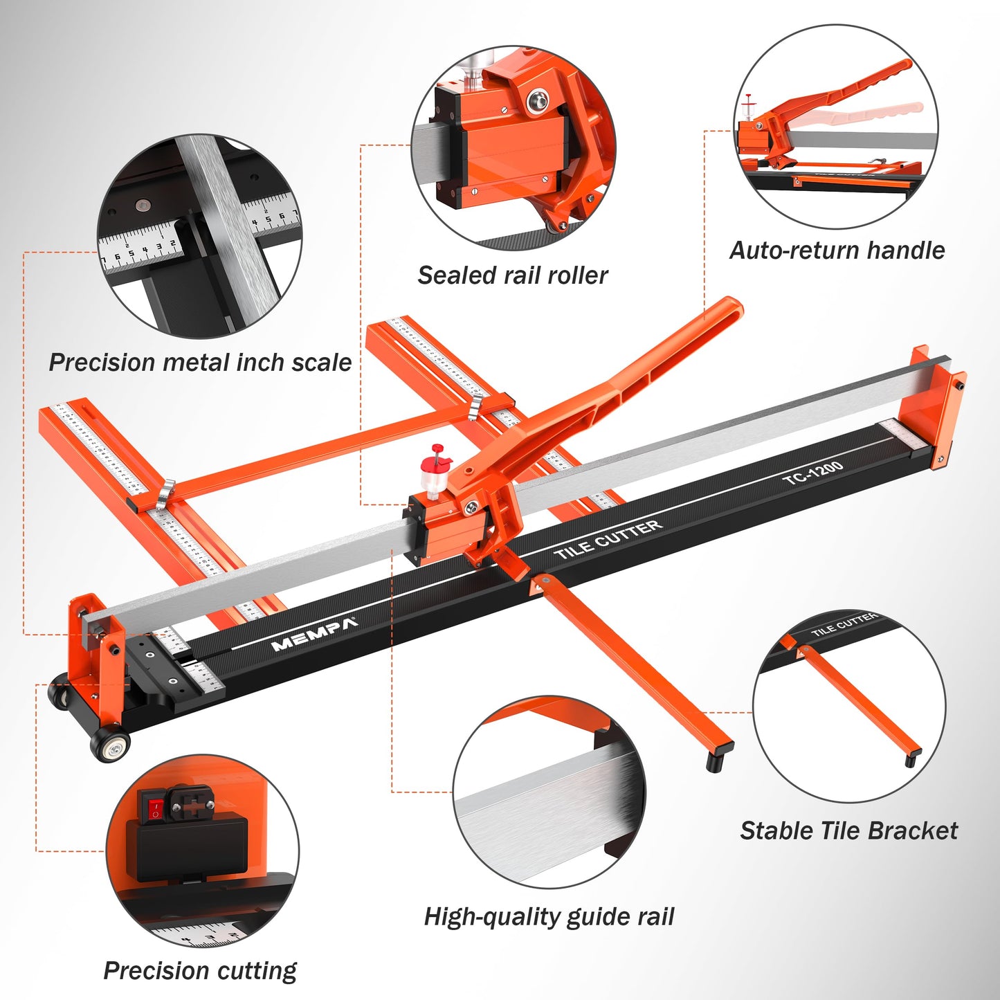 Mempa 48 Inch Manual Tile Cutter with Cutting Guide, Dust-Sealed Roller and Tungsten Wheel, Heavy-Duty Steel Rail Cutter for Ceramic and Porcelain