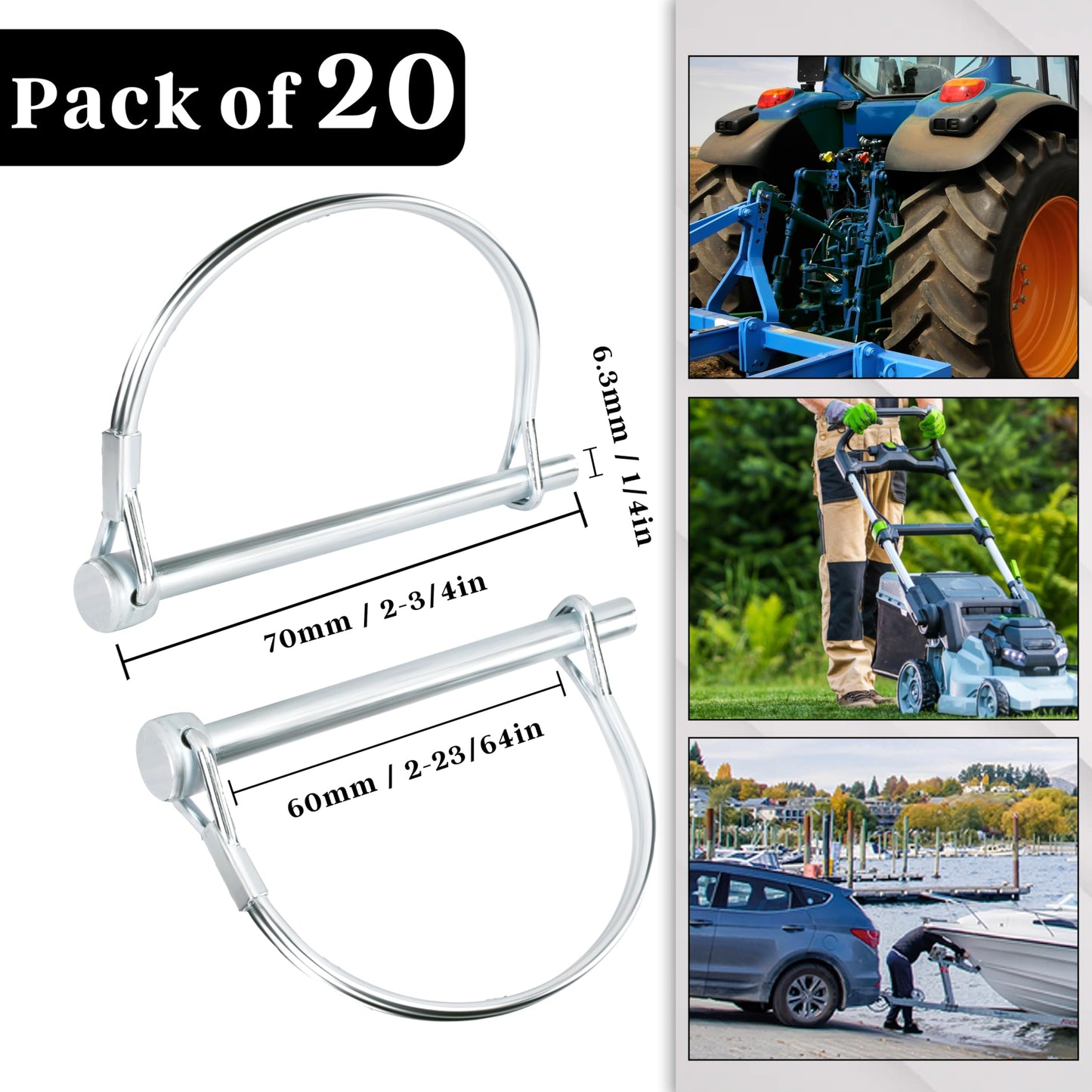 Pinailer 20 Pcs Arch Pto Shaft Locking Coupler Pins 2-3/4" x 1/4” (LxW) - Trailer Hitch pins Trailer Pin – Safety Coupler Pin for Farm Trailers Wagons Towing, Lawn, PTO and Hitches