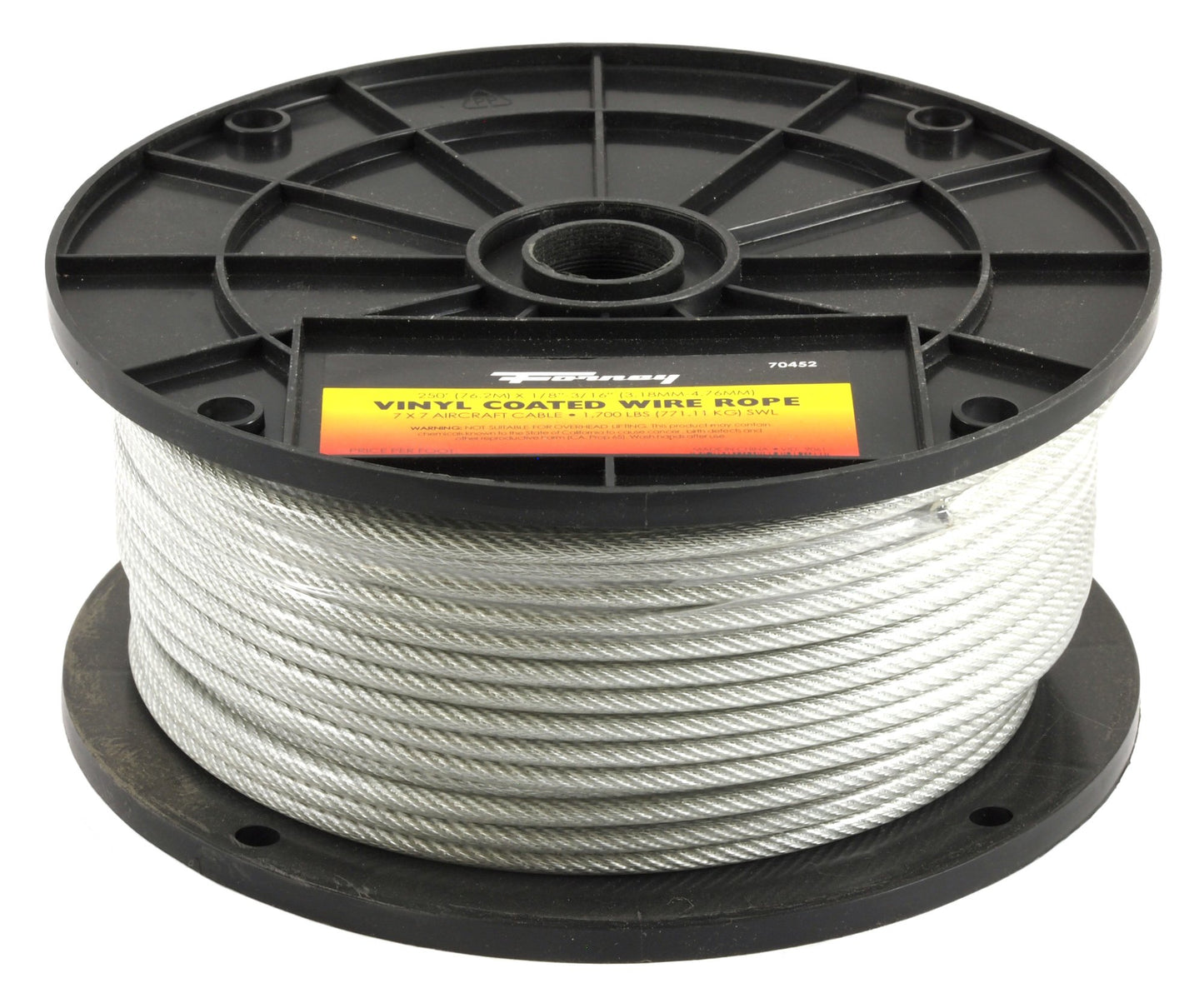 Forney 70452 1/8-Inch-3/16-Inch Vinyl Coated Galvanized Wire Rope Aircraft Cable, 250-Feet