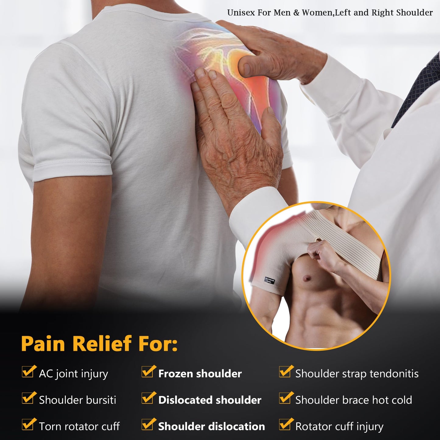 SPOBTRACE Shoulder Brace For Torn Rotator Cuff For Men Women, Adjustable Shoulder Compression Sleeve Support Brace Arm Sling Immobilizer For Pain Relief,Sleep,Injuries(XS/S)