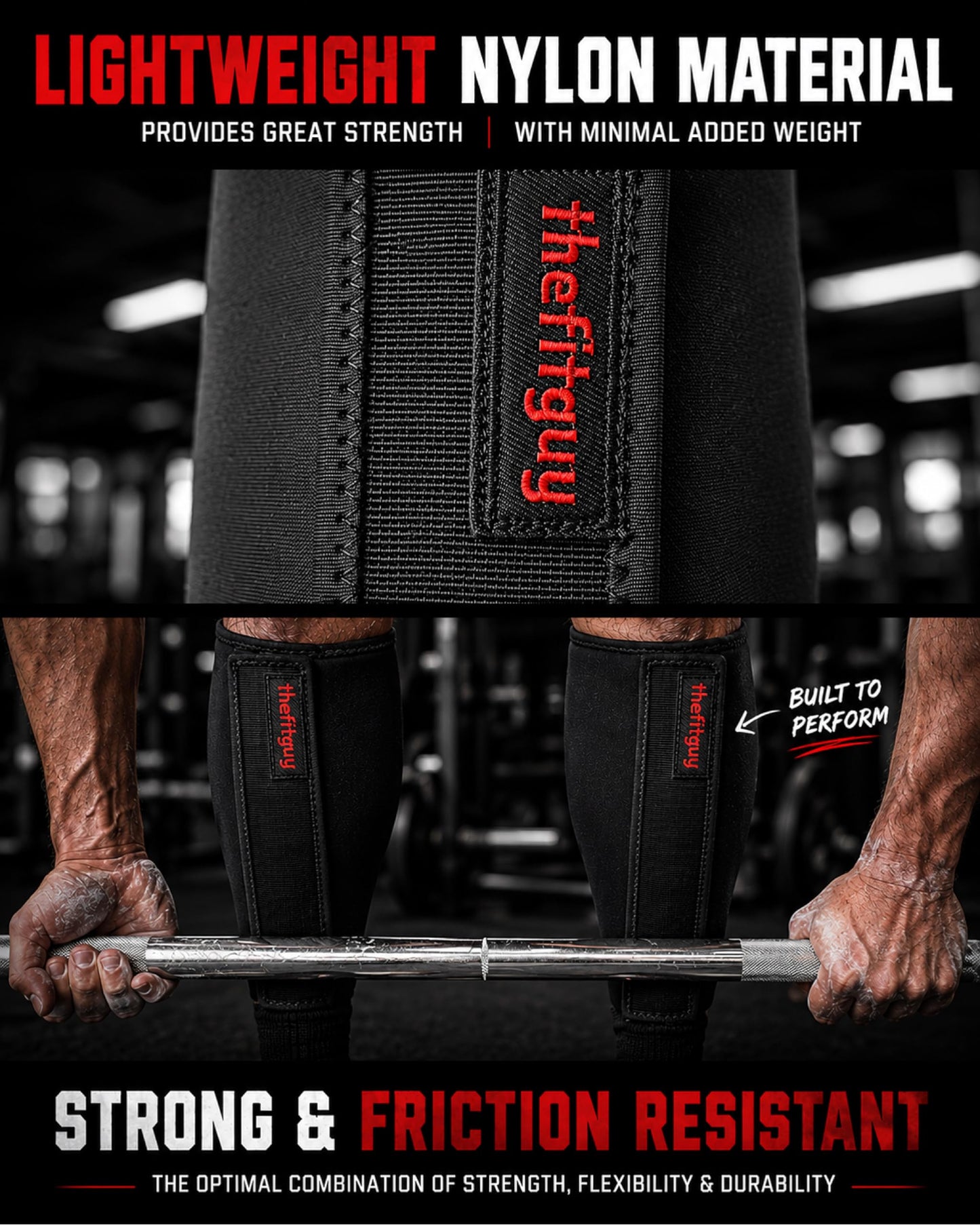 THEFITGUY Ultra Weightlifting Shin Guards | 10mm Shock-Absorbing Front Projection | Detachable Straps | Easy On-Off | 2 Extra Straps Included | For Deadlifts, Snatches, Cleans, Cross-Training and More