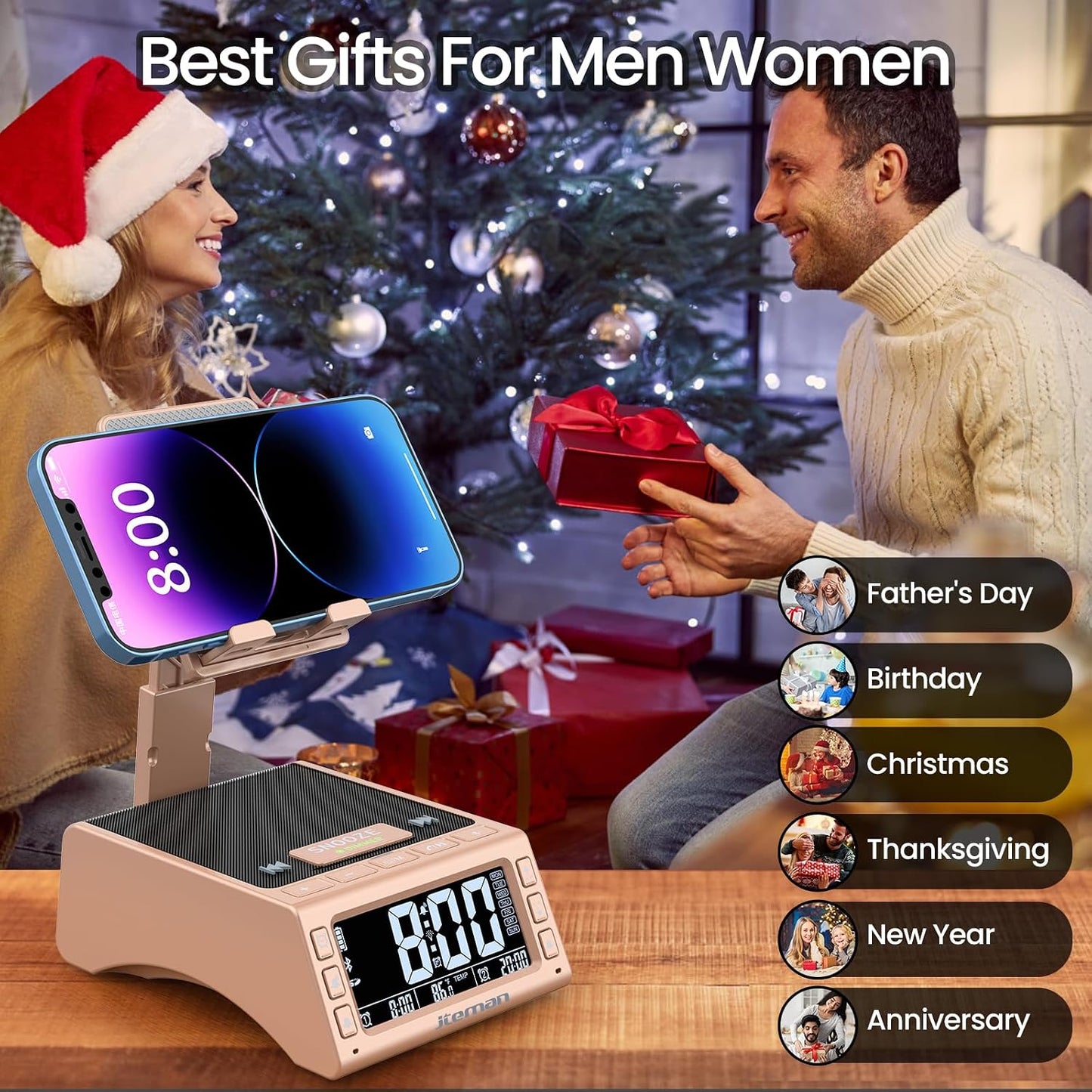 JTEMAN Gifts for Men Women,Cell Phone Stand with Wireless Bluetooth Speaker,Adjustable Cool Tech Kitchen Gadgets,Unique