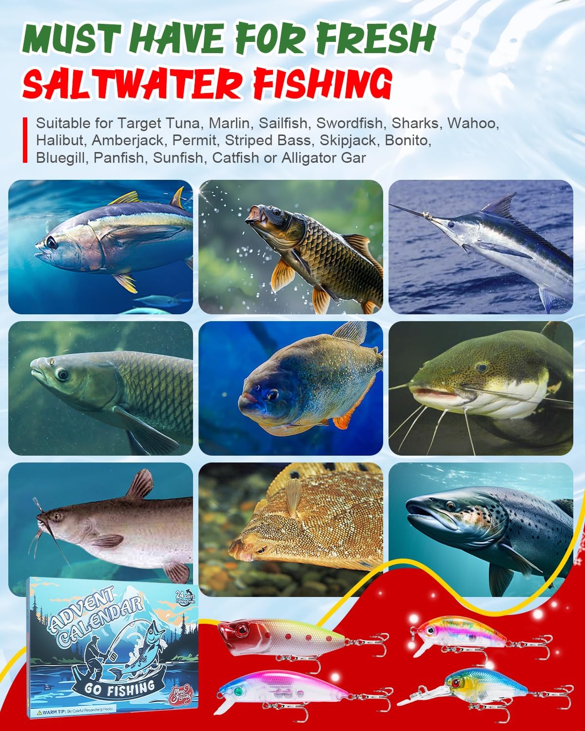 UCEC Fishing Advent Calendar 2025 - 24 Days of Fishing Gifts for Men, Teens & Boys