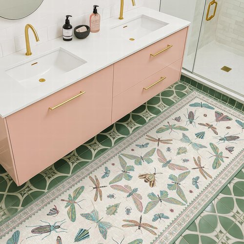 Hazo Haus Boho Bathroom Runner - 2x6 Non-Slip Washable Blue & Green Rug | Butterfly Insect Print Decor
