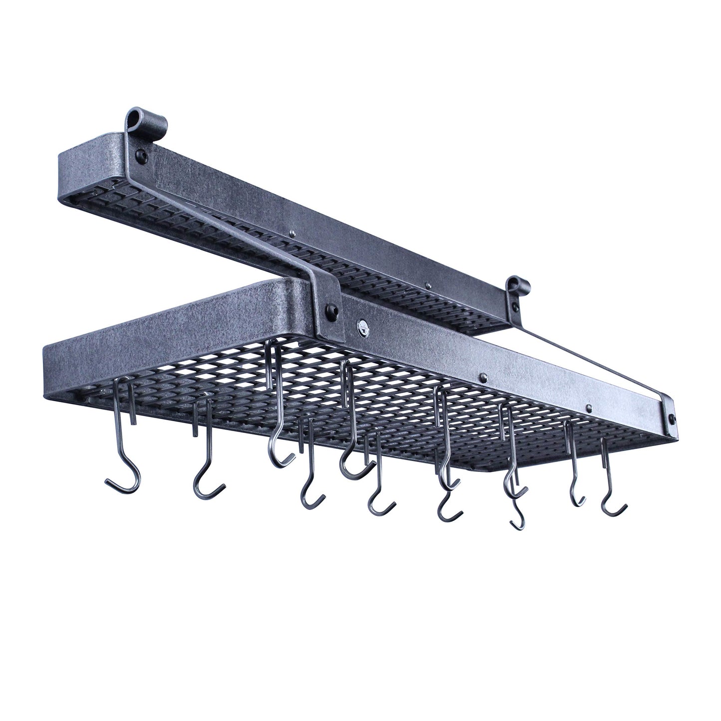 Enclume Premier Bookshelf Wall Pot Rack with Shelf, Hammered Steel