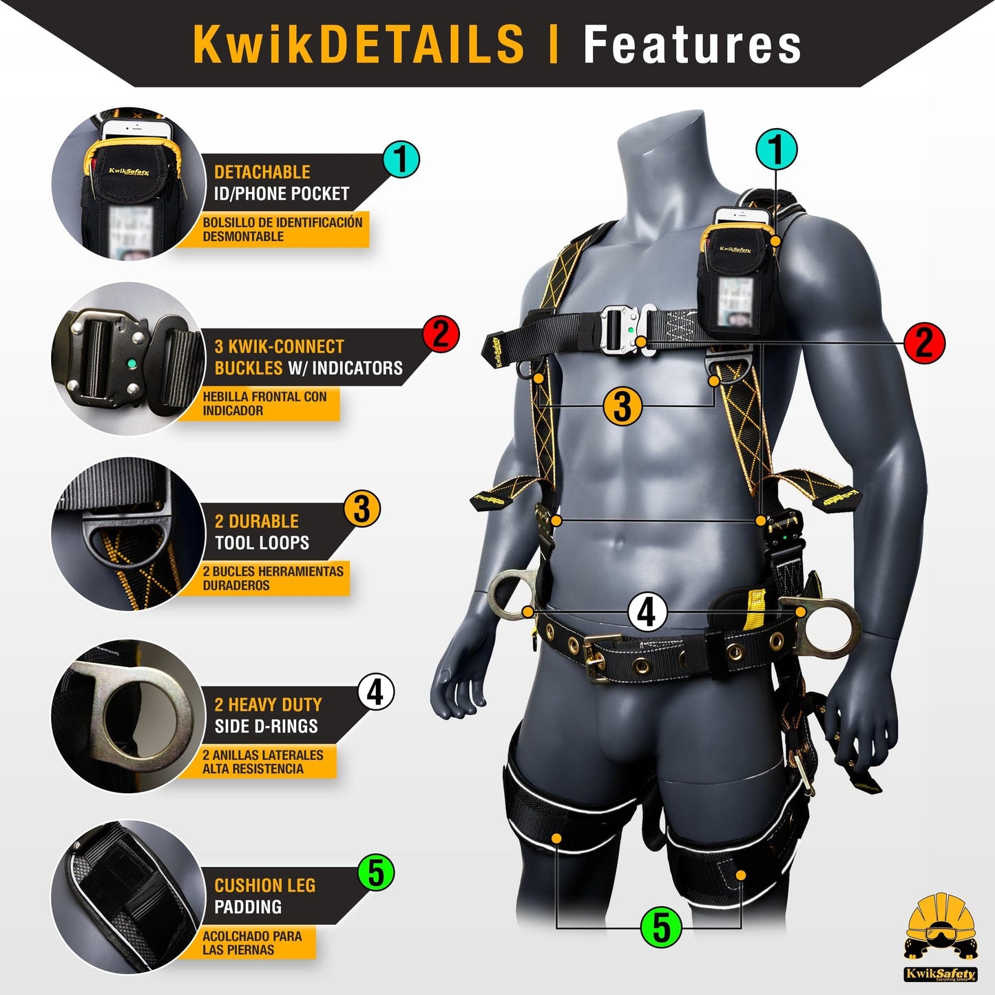 KwikSafety - Charlotte, NC - TYPHOON DiamondBACK Safety Harness [BACK SUPPORT + TONGUE BUCKLES] ANSI OSHA Premium 3 D-Ring Fall Protection Black Full Body Fall Arrest Construction Roofing Gear