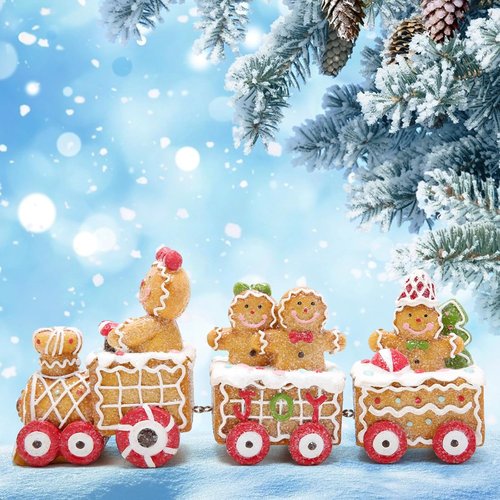 Hodao Christmas Gingerbread Man Train Figurine - Handmade Polyresin Winter Decor | 9.25” Length