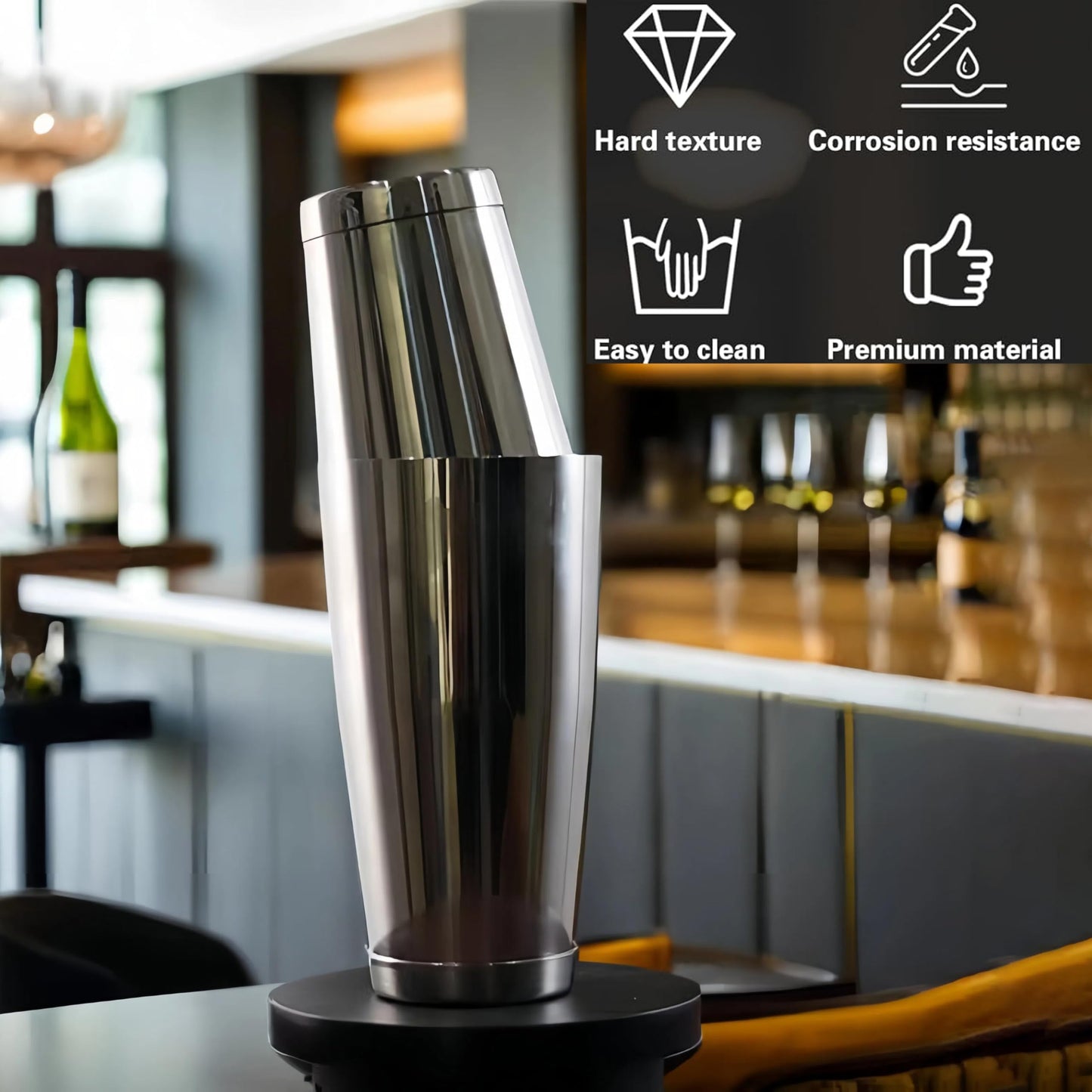 Boston Cocktail Shaker, 18oz & 28oz 2-Piece Tins, Professional Bar Shaker for Bartending, Cocktail Shakers, Essential Bar Tools for Mixing Drinks（Sliver）