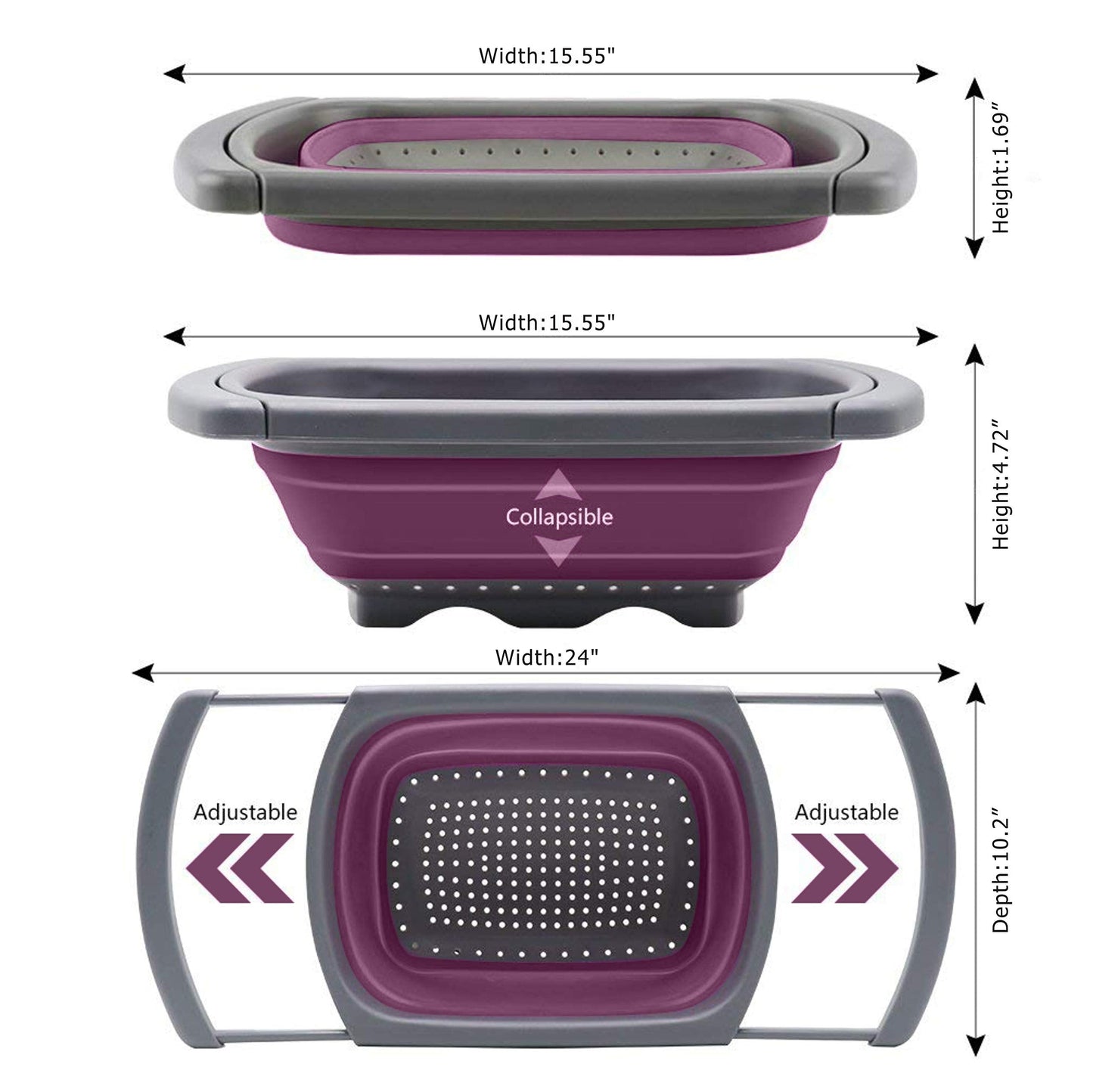 Purple Collapsible Silicone Kitchen Colander/Strainer