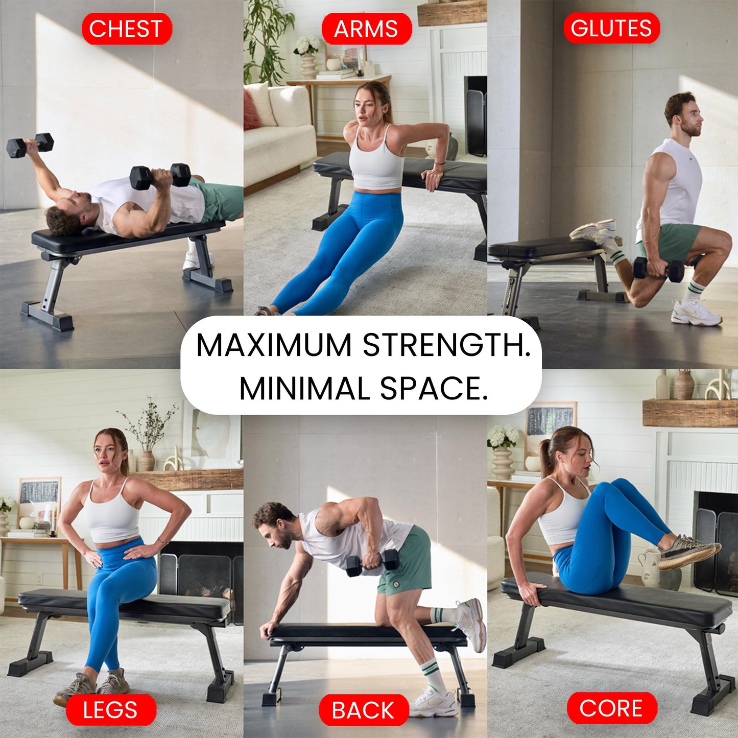 Finer Form Gym Quality Foldable Flat Bench for Multi-Purpose Weight Training and Ab Exercises - Free PDF Workout Chart Included