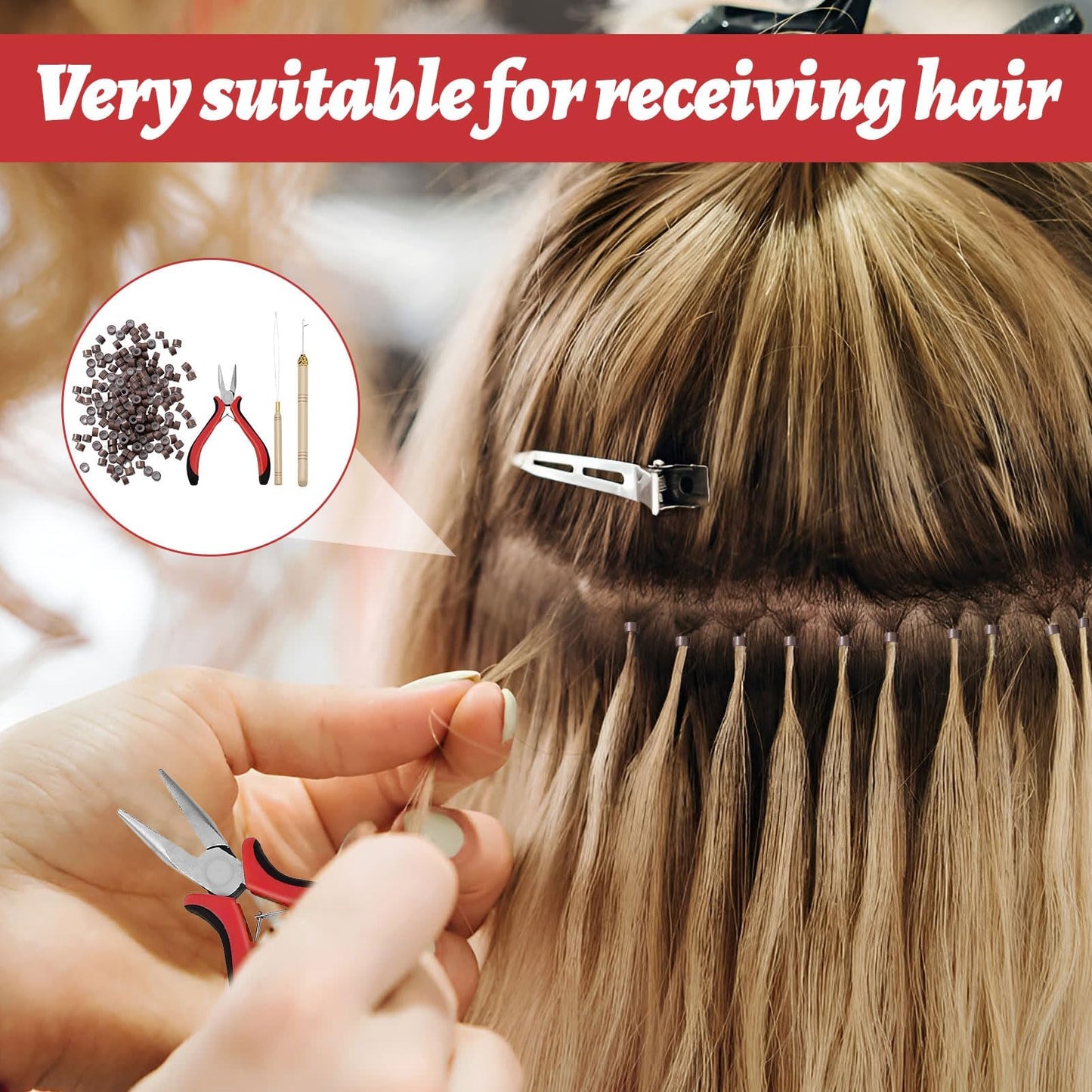 Nano Beads Hair Extensions Kit, 1PCS Hair Extension Tools - Professional Pliers and Loop Threader