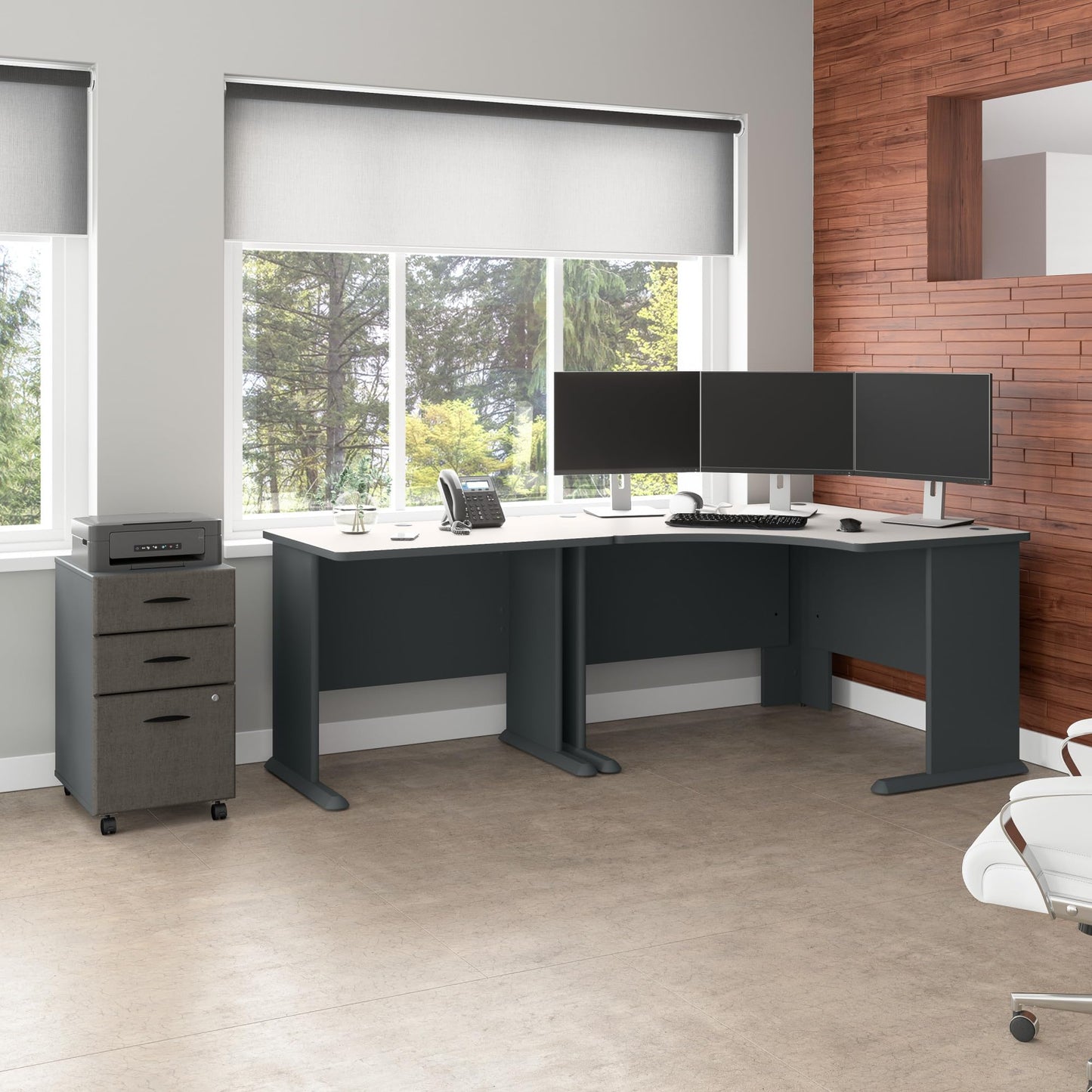 Bush Business Furniture Series A 36W Small Desk in White Spectrum and Slate, Compact Computer Table for Home or Professional Office
