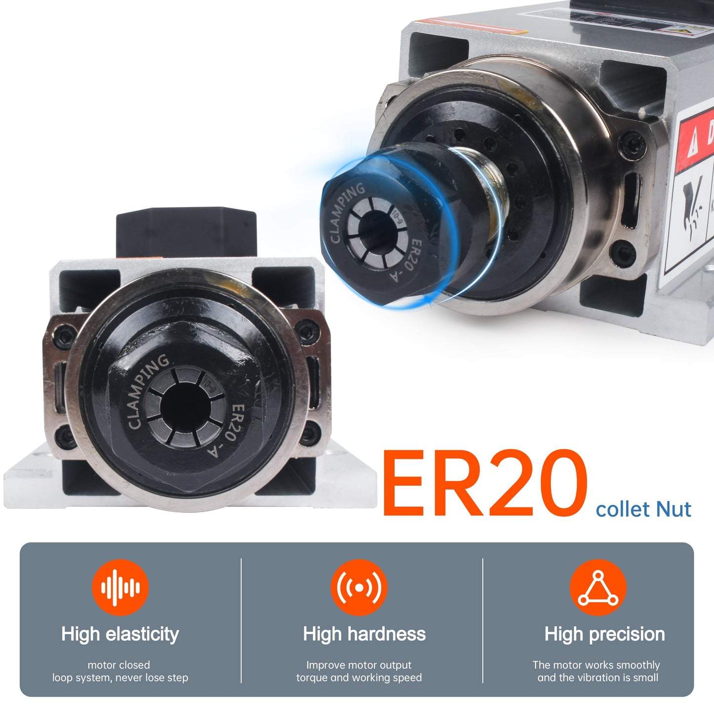 RATTMMOTOR CNC Spindle Motor Kit 220V 2.2KW Square Spindle Motor Air Cooled ER20+2.2KW VFD Inverter 220V Variable Frequency Drive Single to 3 Phase Converter for CNC Milling Machine
