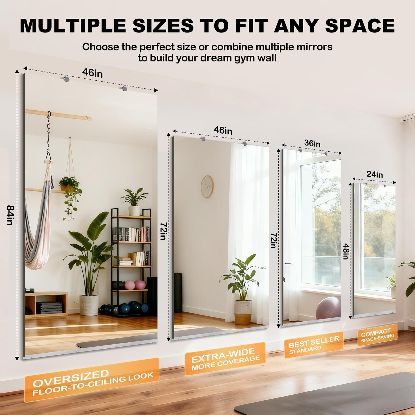 Inbenioso 84''x46'' Exercise Mirror for Home Gym Full Length, Garage Gym Wall Mirror, Large Workout Mirrors Frameless Tempered Glass for Gym, Yoga, Bedroom, Dance Studio, Living Room