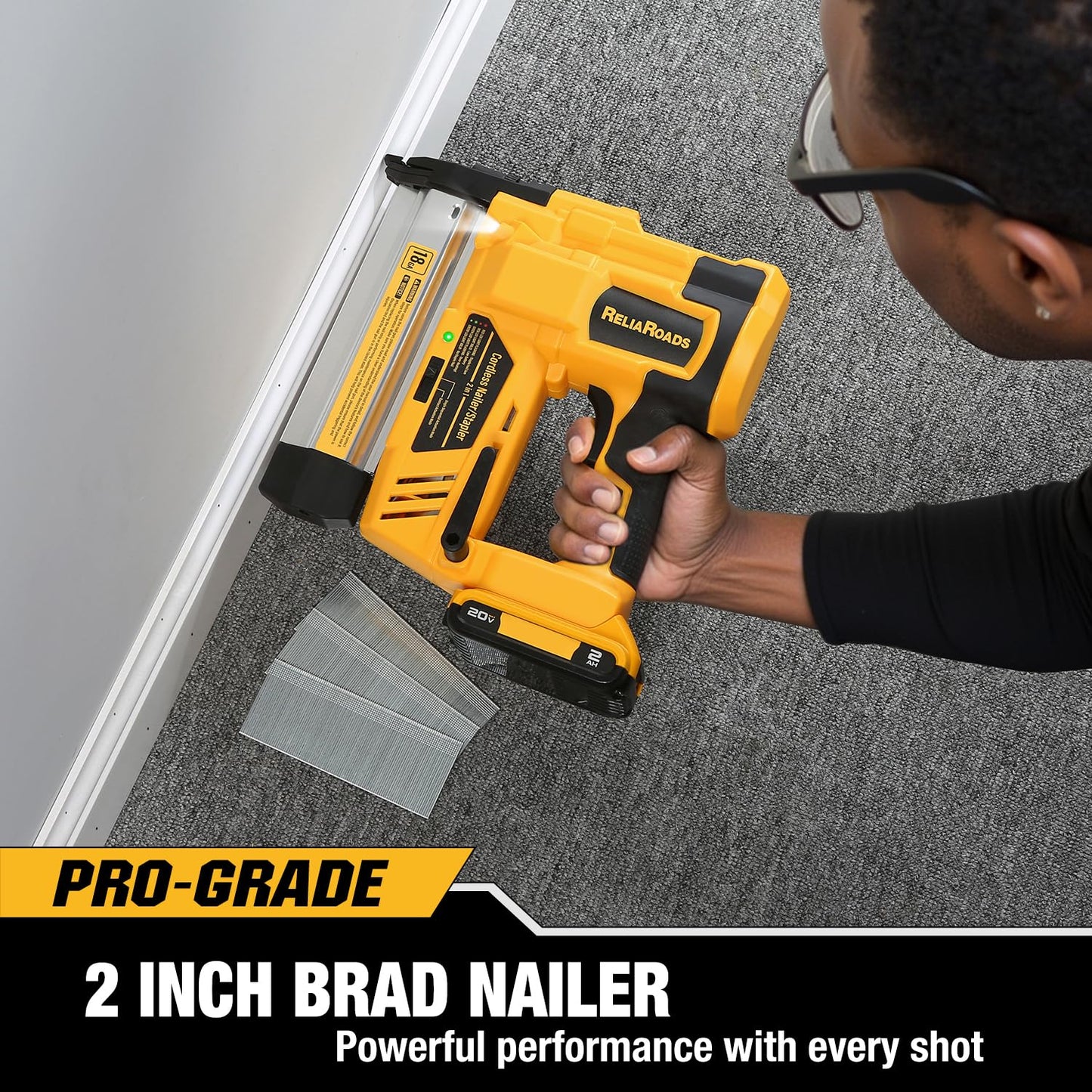 ReliaRoads 2" Cordless Brad Nailer, 18GA 2-in-1 Staple Nail Gun Battery Powered Compatible with DeWalt 20V MAX Battery, Electric Nail Gun Stapler with Nails Puller, 1600 Nails (Battery Not Included)