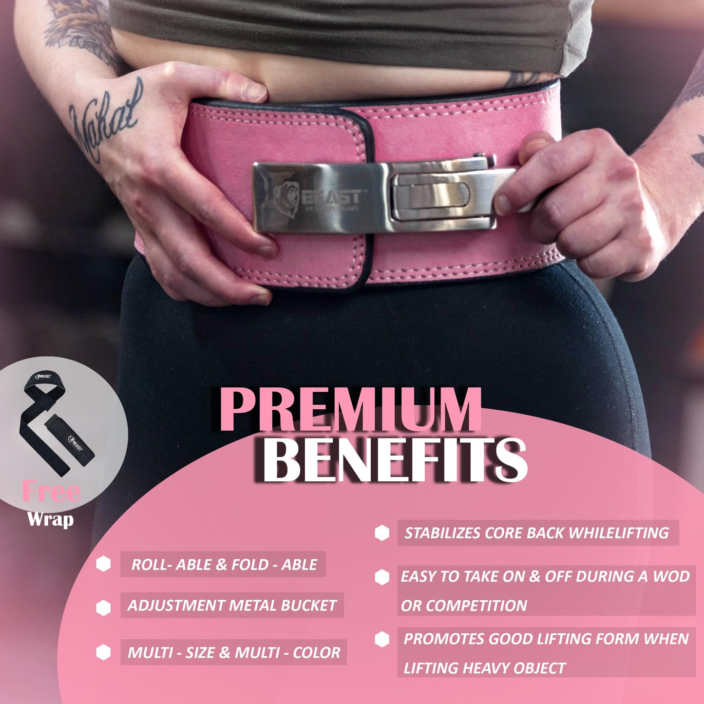 Beast Power Gear Weight Lifting Belt Lever Buckle 10MM 13MM Thick & 4 Inches Free Strap Weightlifting, Powerlifting, Deadlifts, Squats Men Women