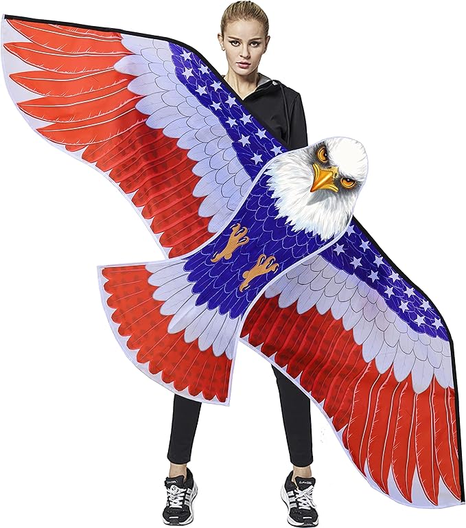 HONBO Huge Patriotic Eagle Kites for Adults and Kids,Easy to Fly for Beach Trip, Outdoor Activities-Wingspan 73”-200ft Line with Swivel-Bonus Durable Polyester Bag