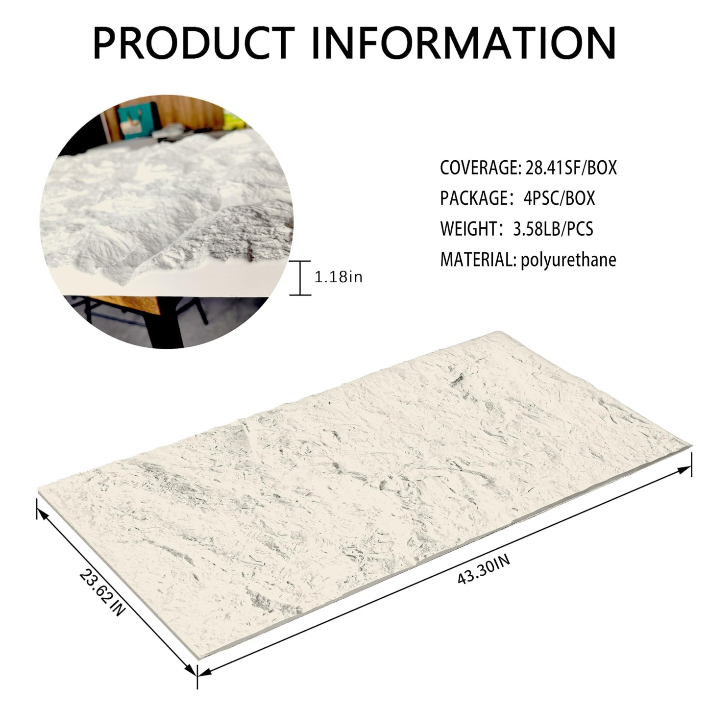 ARTSLAT 4-Pack 3D PU Stone Wall Panels for Interior Decor - Marble White, 43.30"x23.62"x0.47" | Faux Stone Accent Wall Tiles, Lightweight & Waterproof