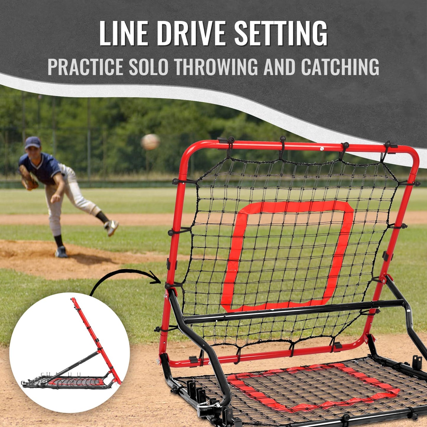 Storgem Baseball Softball Rebounder Net, Pitch Back Rebound Net,Soccer Rebound Net, Fielding Rebounder(Red-Black)