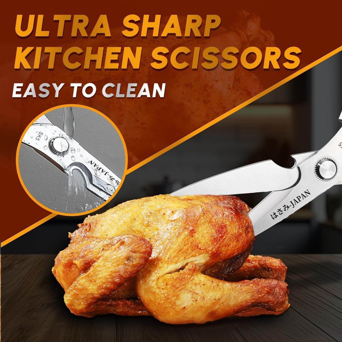 HUUSK Kitchen Scissors Set - Stainless Steel Kitchen Shear, Sharp Meat Scissors Dishwasher Safe, Heavy Duty Poultry Shears, Japanese Cooking Scissor for Food, Chicken Bones, Christmas Gift for Men