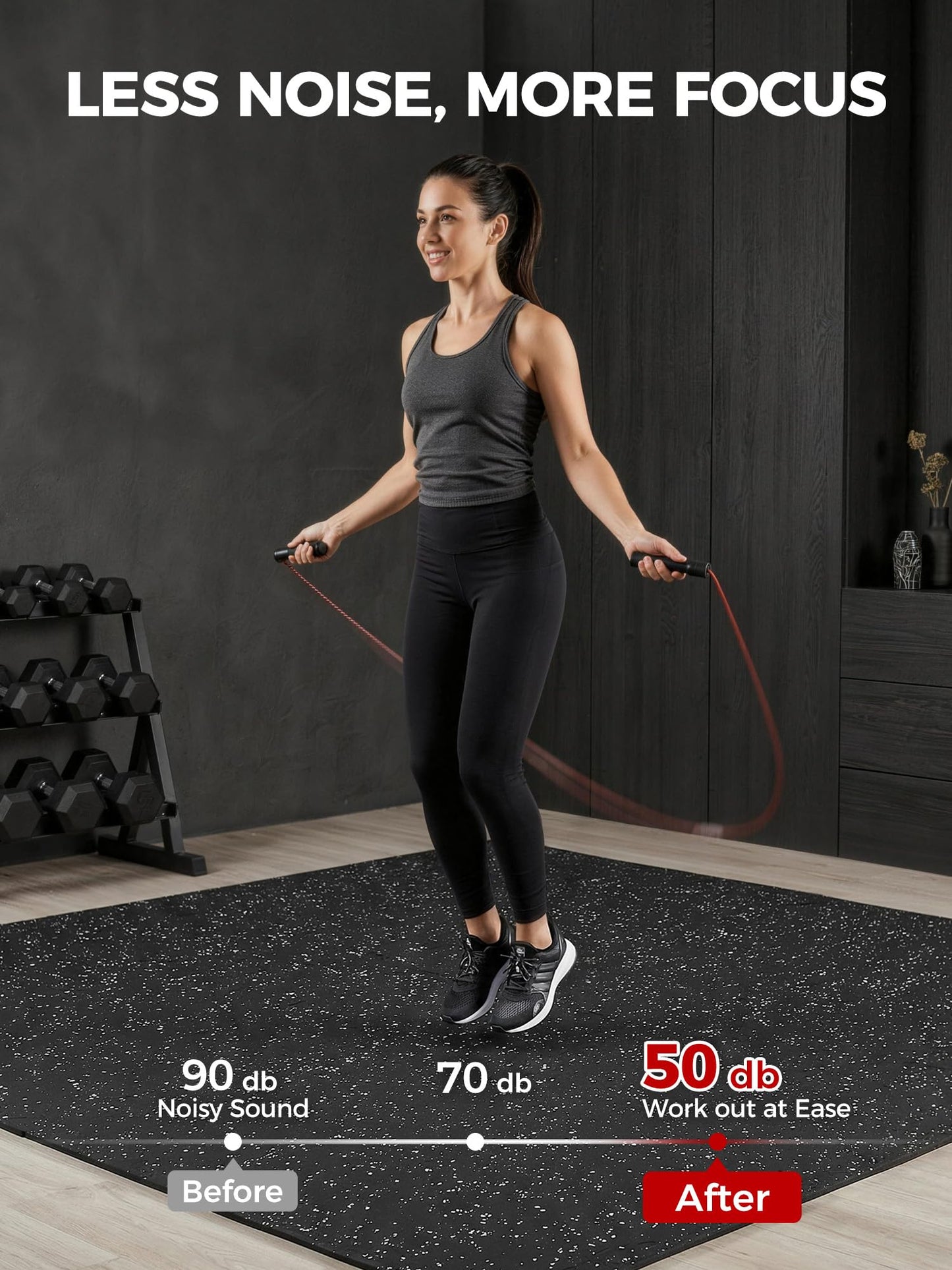 HIAARO 0.56in Thick 48 Sq Ft Exercise Equipment Mats, 12 Tiles Rubber Top EVA Foam Workout Mats, Interlocking Gym Flooring for Home Gym, 24 x 24in, Black & White