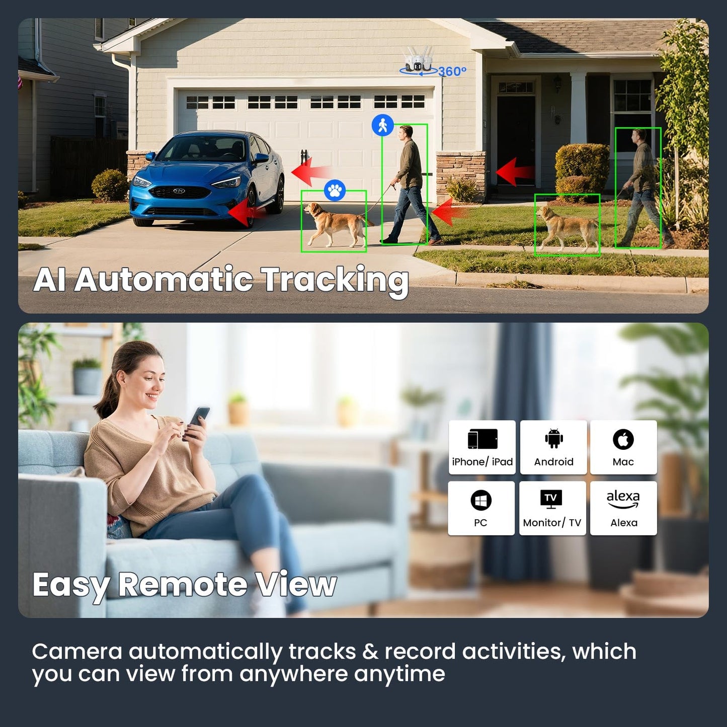 [Doorbell + 4-CAM] XMARTO Wireless Security Camera & Smart Doorbell Set, 4PCS 2K 10X Zoom Auto-Tracking PTZ CAM & 4K 10CH WiFi6 NVR (1TB HDD) & 2.4G/5G Video Doorbell, 24/7 Surveillance